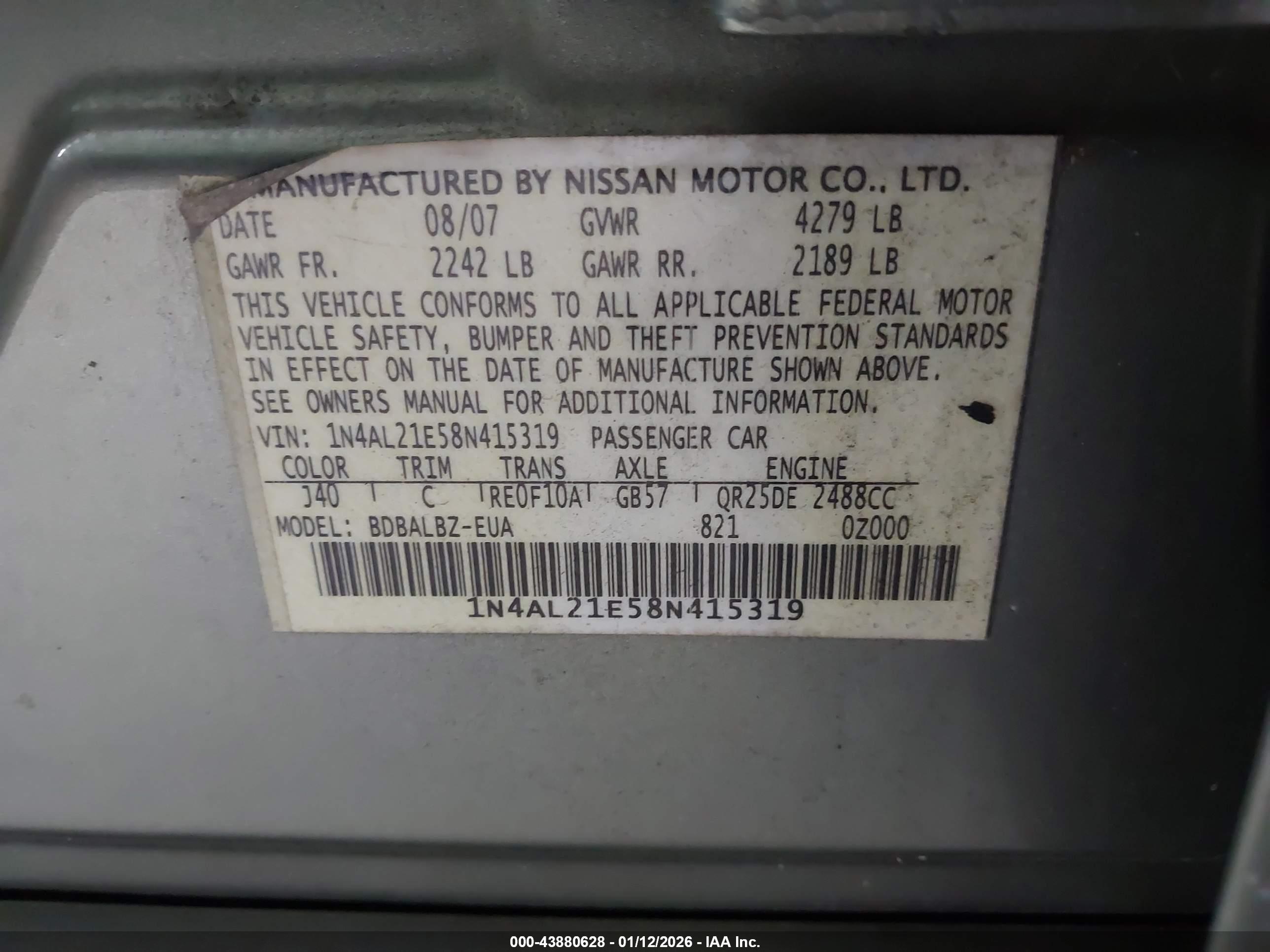 NISSAN ALTIMA image 9