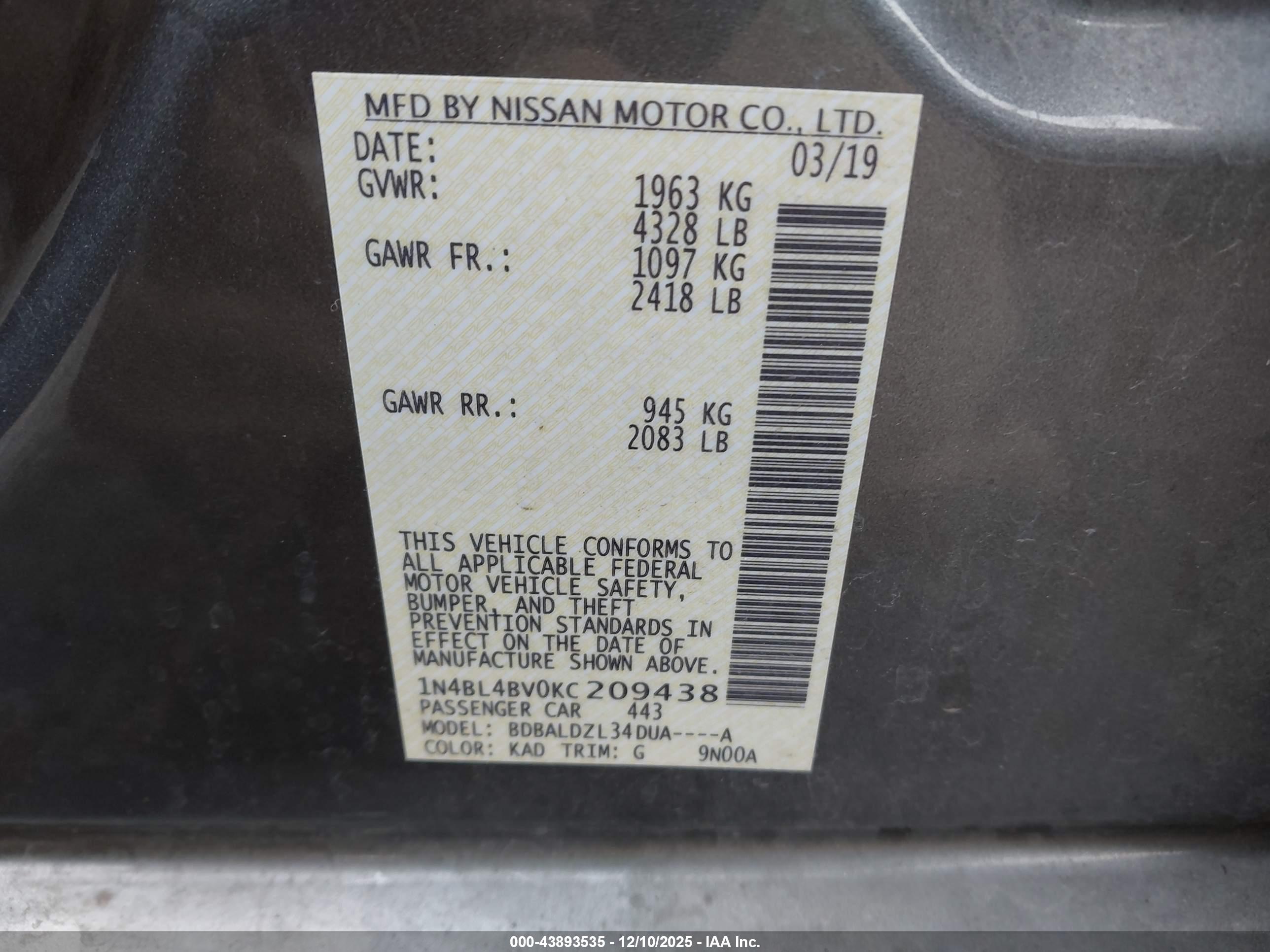 NISSAN ALTIMA image 9