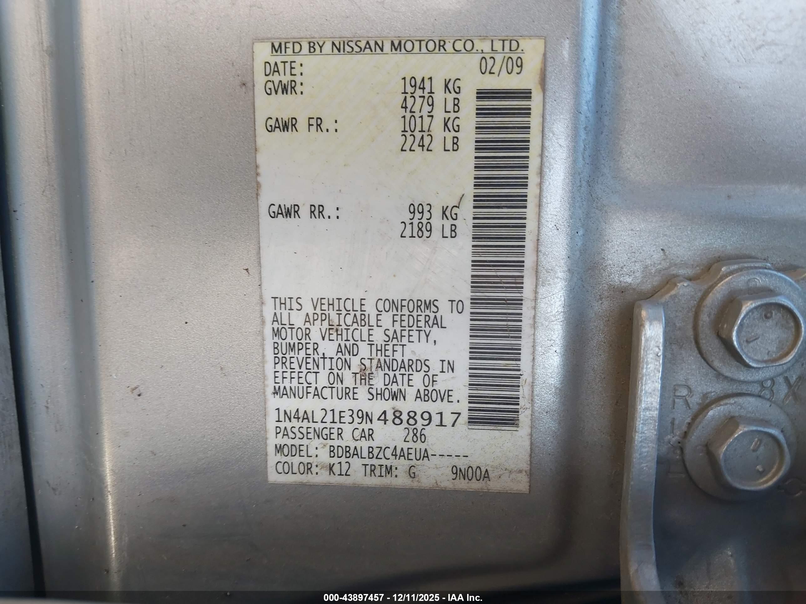 NISSAN ALTIMA image 9