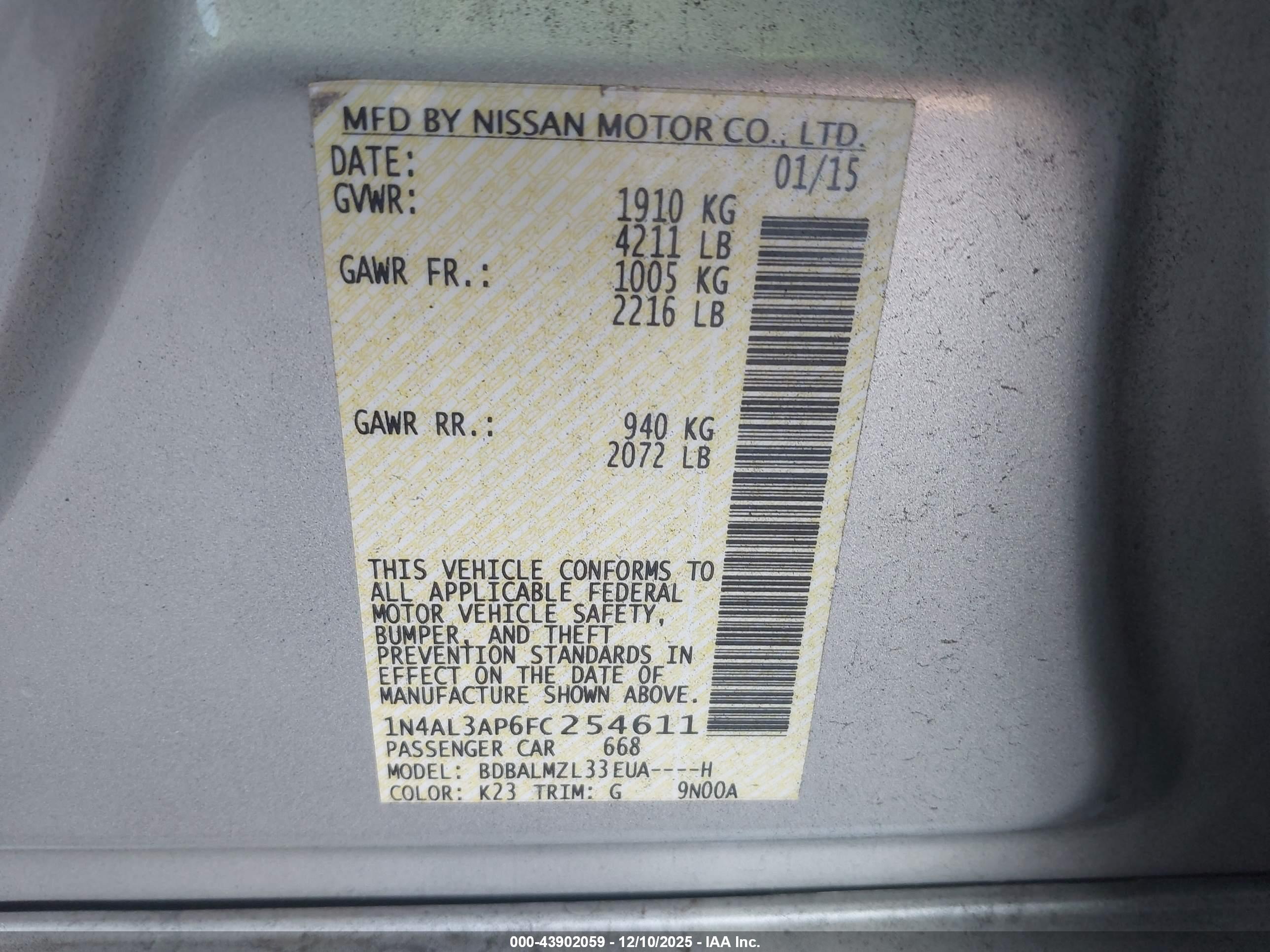 NISSAN ALTIMA image 9