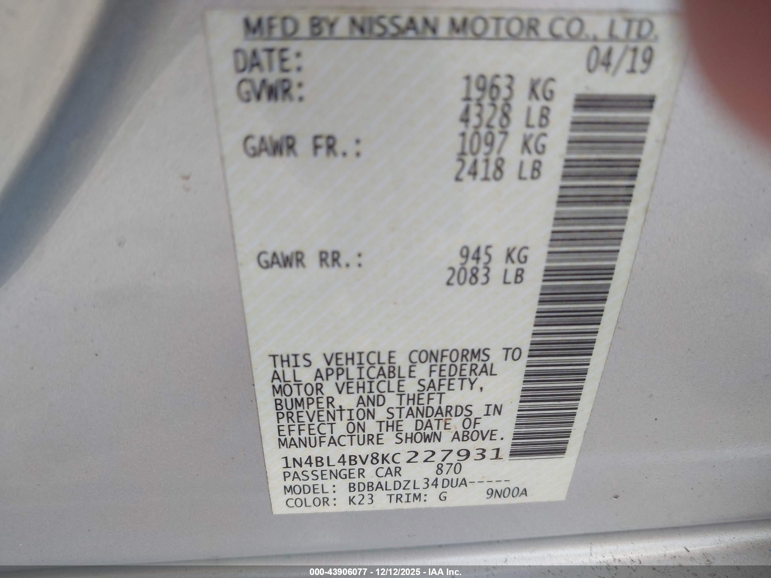 NISSAN ALTIMA image 9