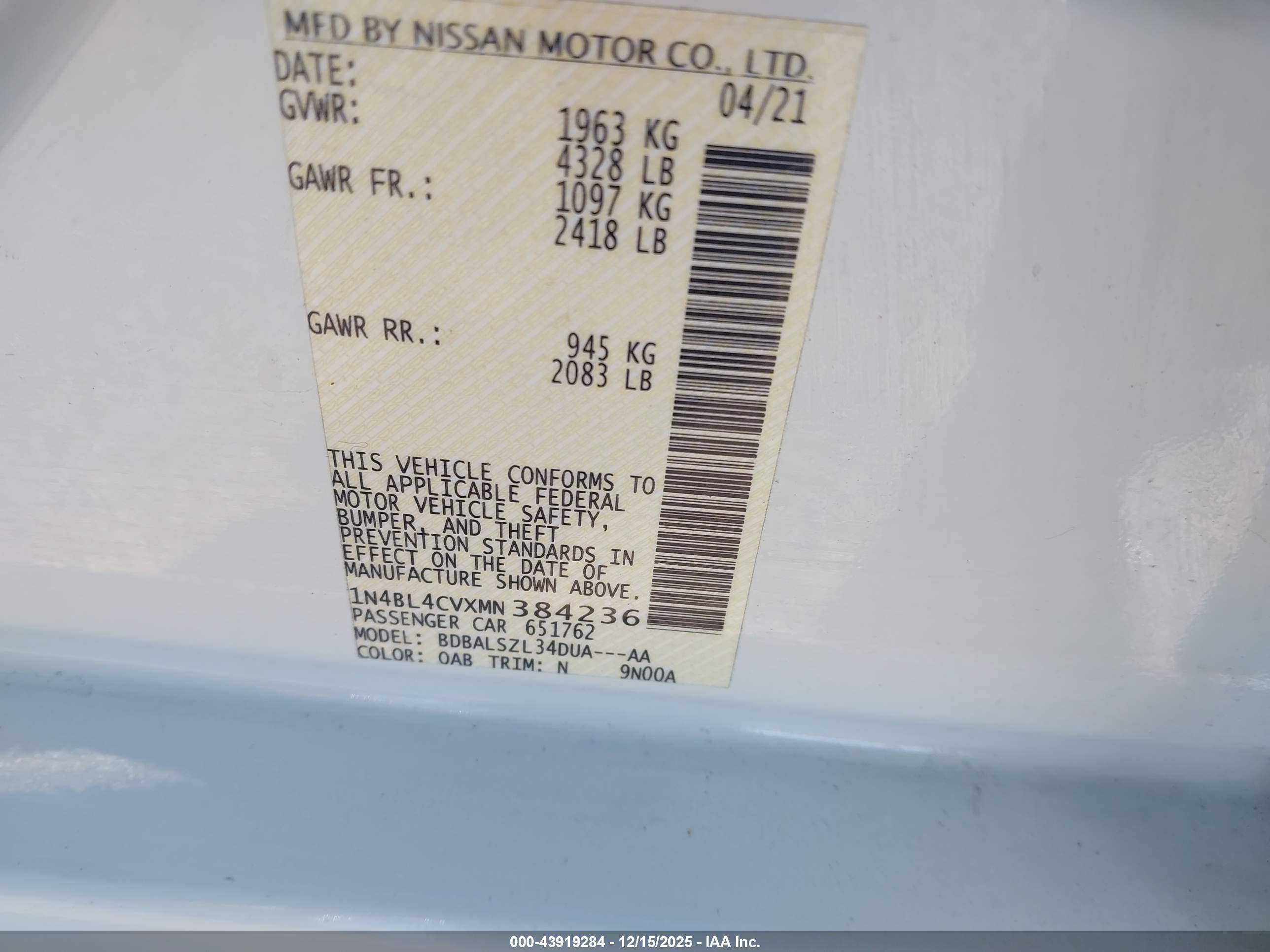 NISSAN ALTIMA image 9