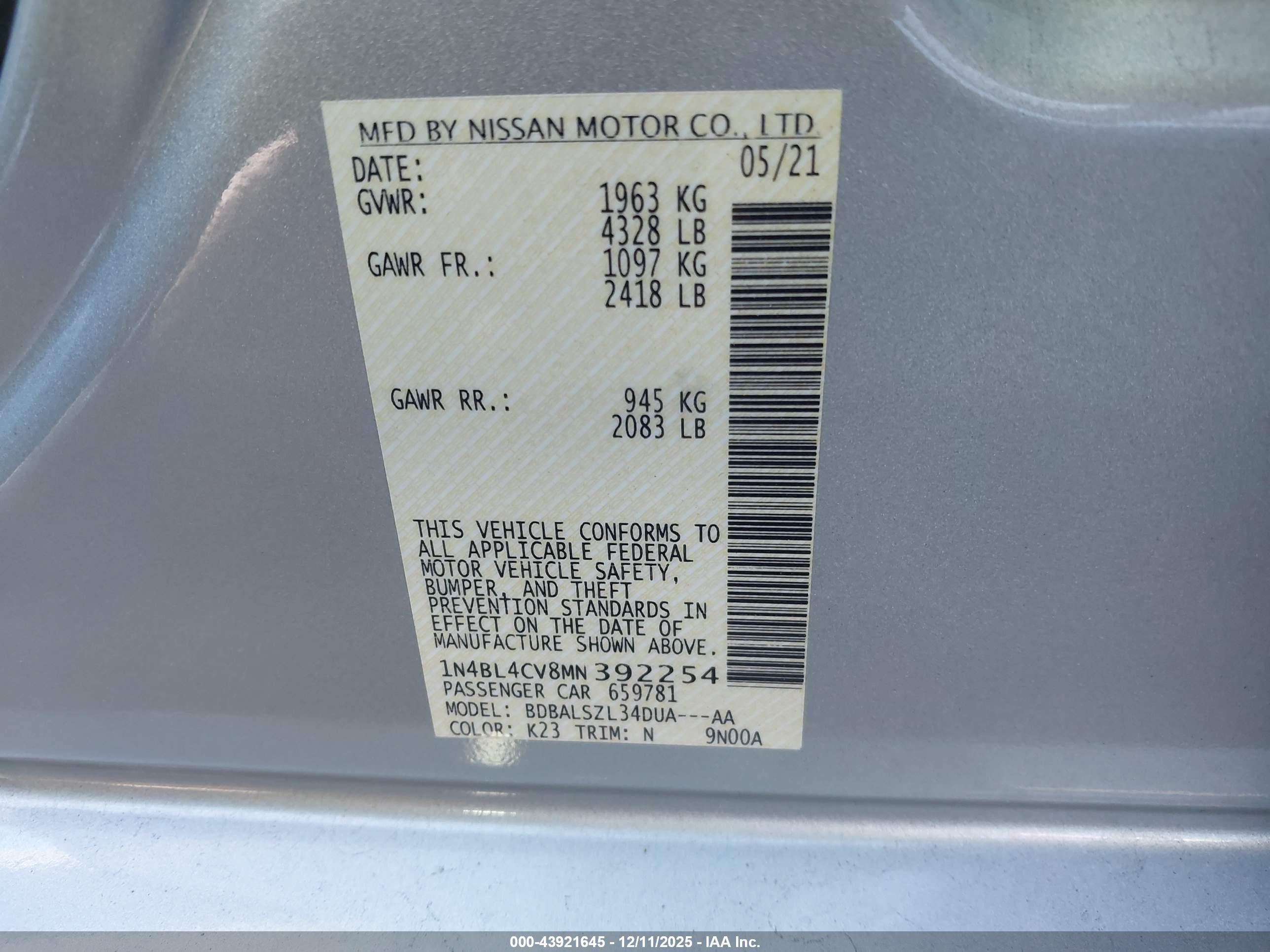 NISSAN ALTIMA image 9