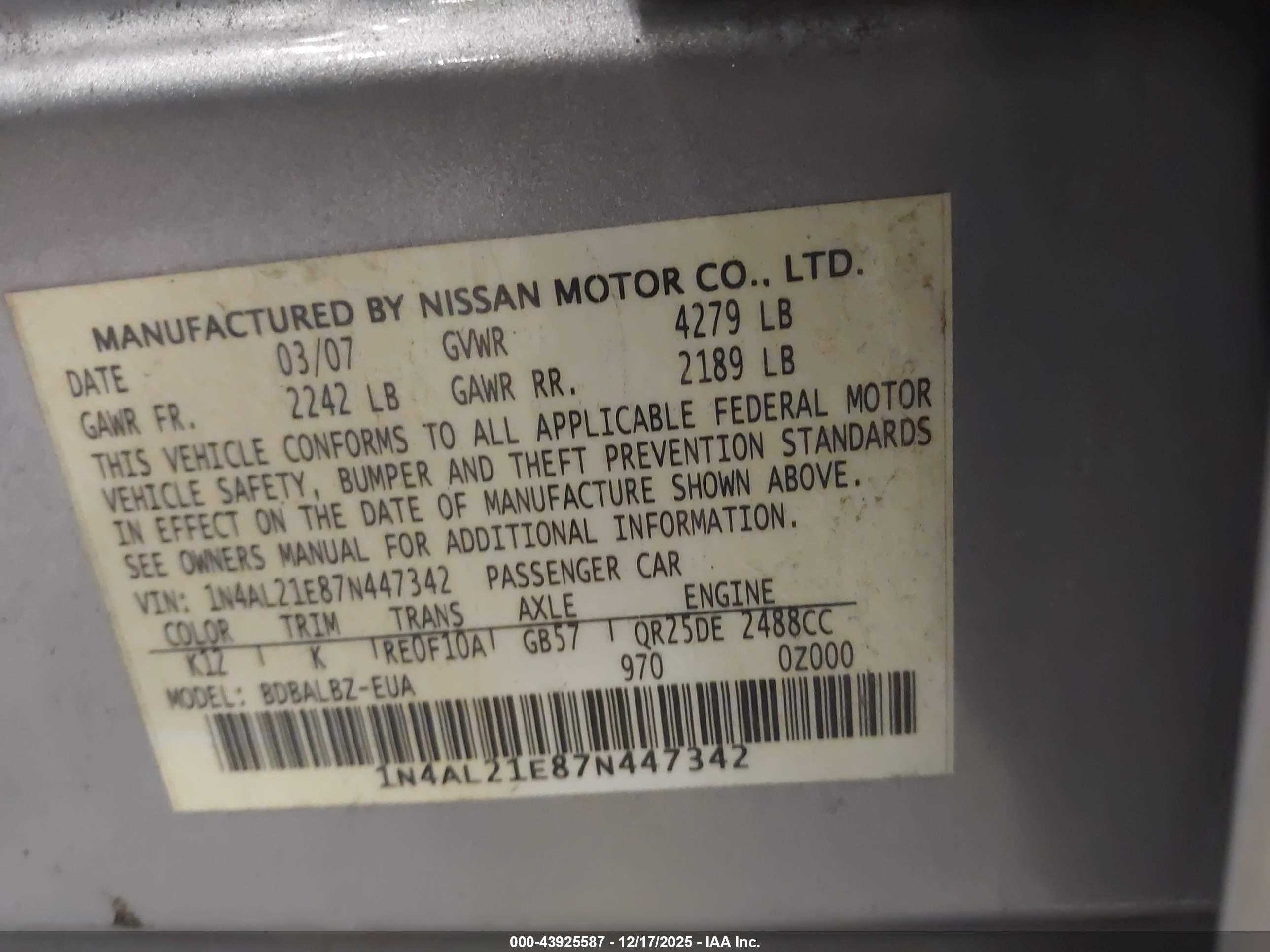 NISSAN ALTIMA image 9