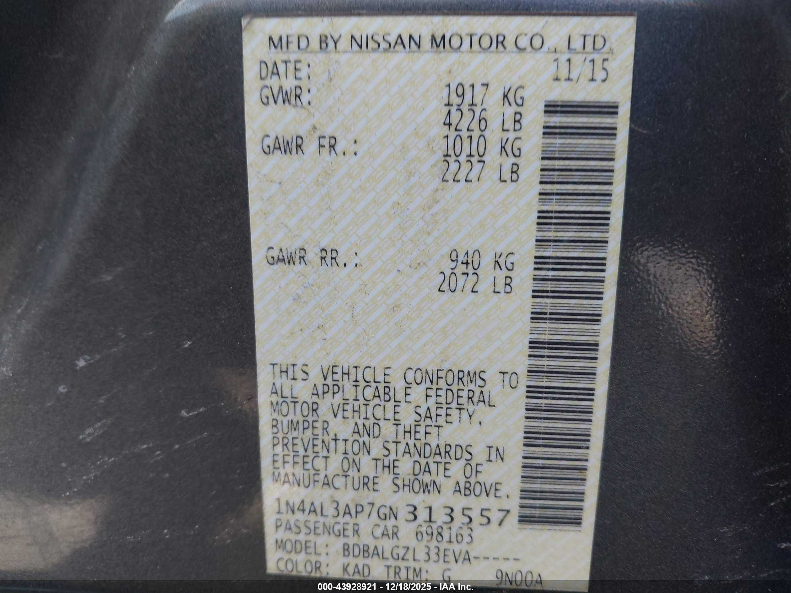 NISSAN ALTIMA image 9