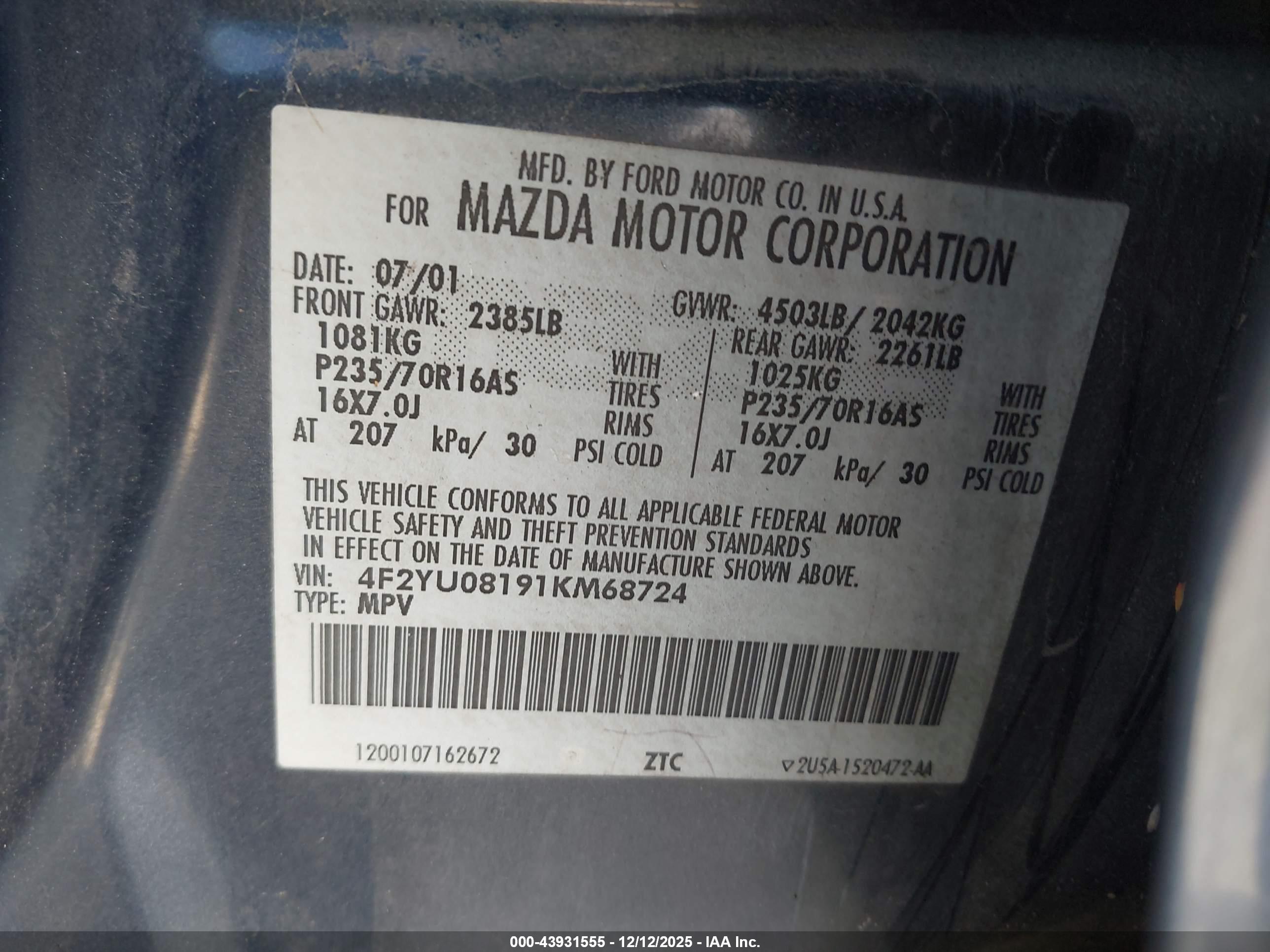 MAZDA TRIBUTE image 9