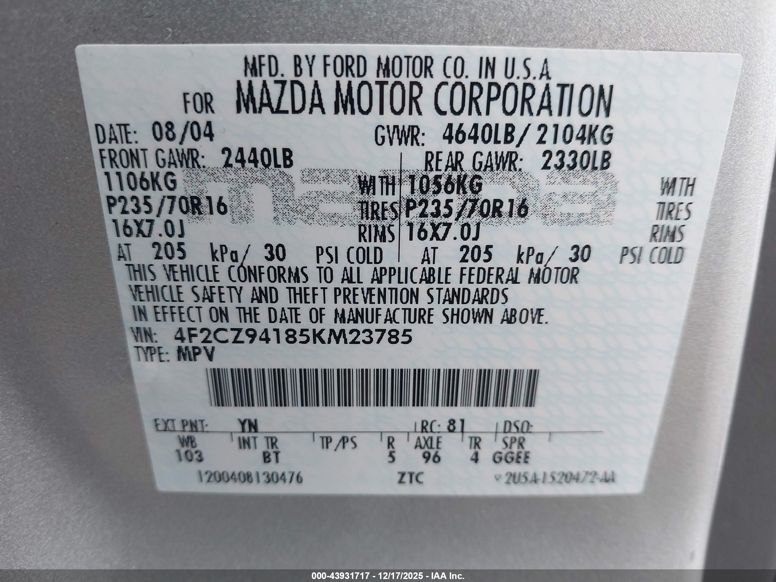 MAZDA TRIBUTE image 9