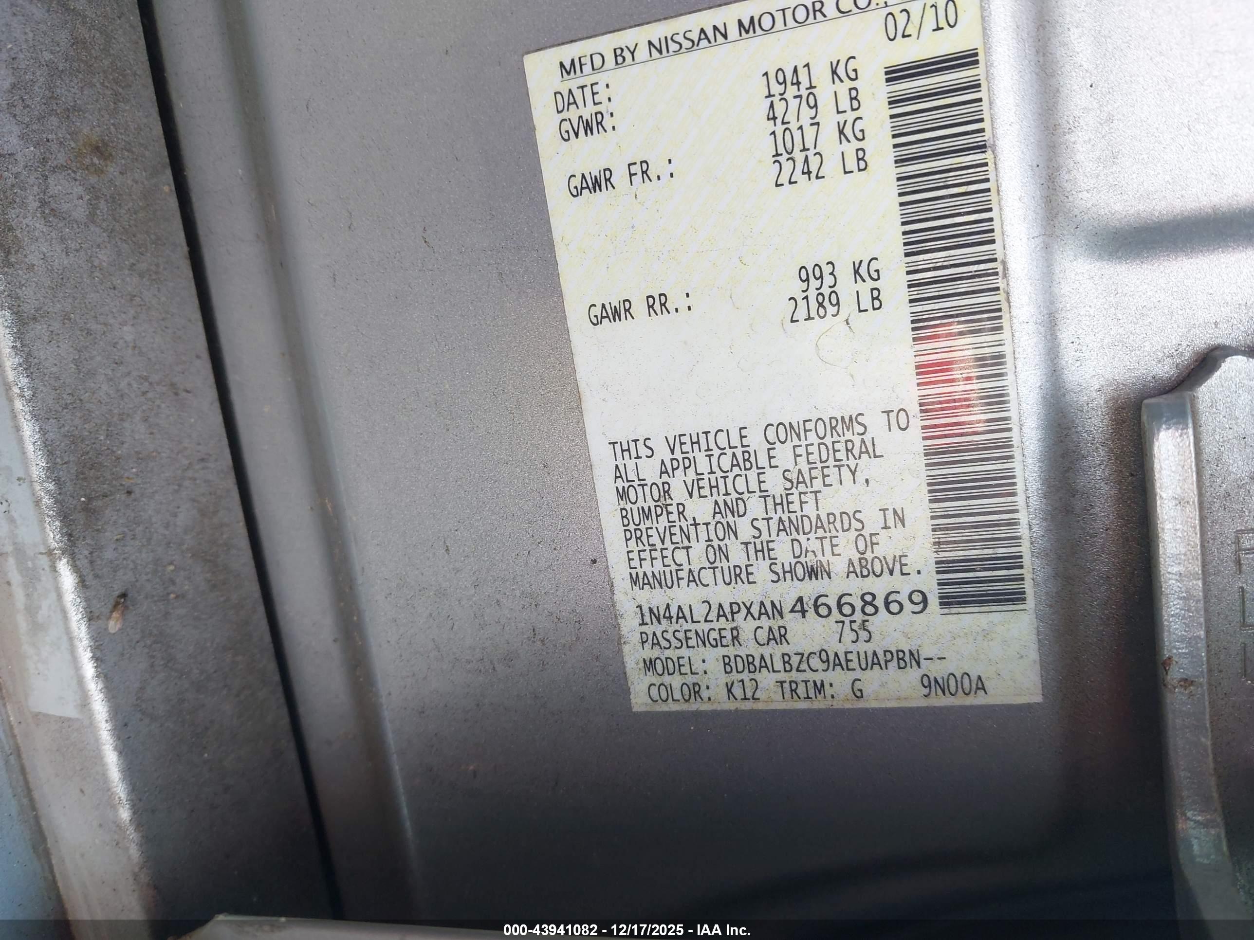 NISSAN ALTIMA image 9