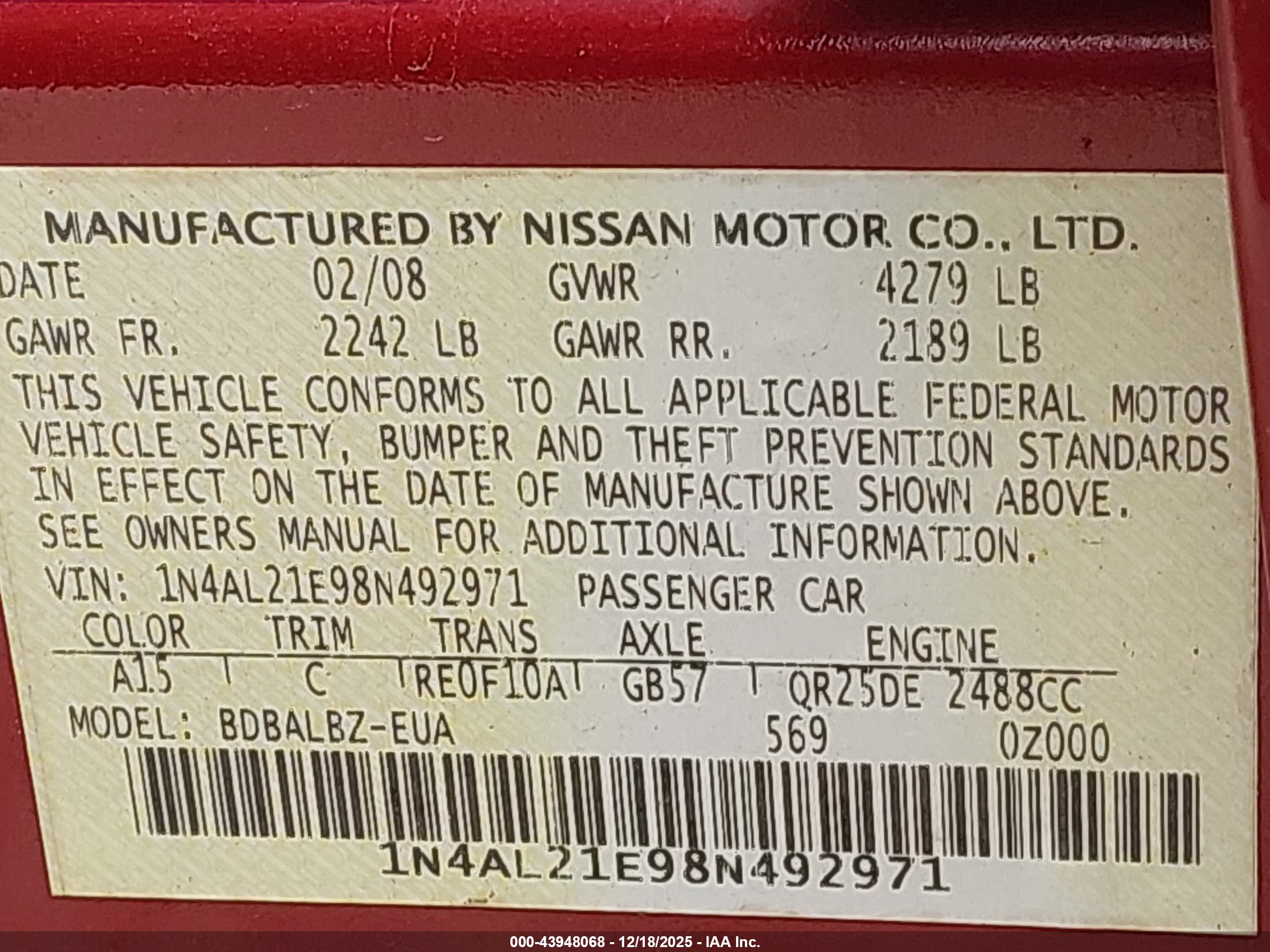 NISSAN ALTIMA image 9