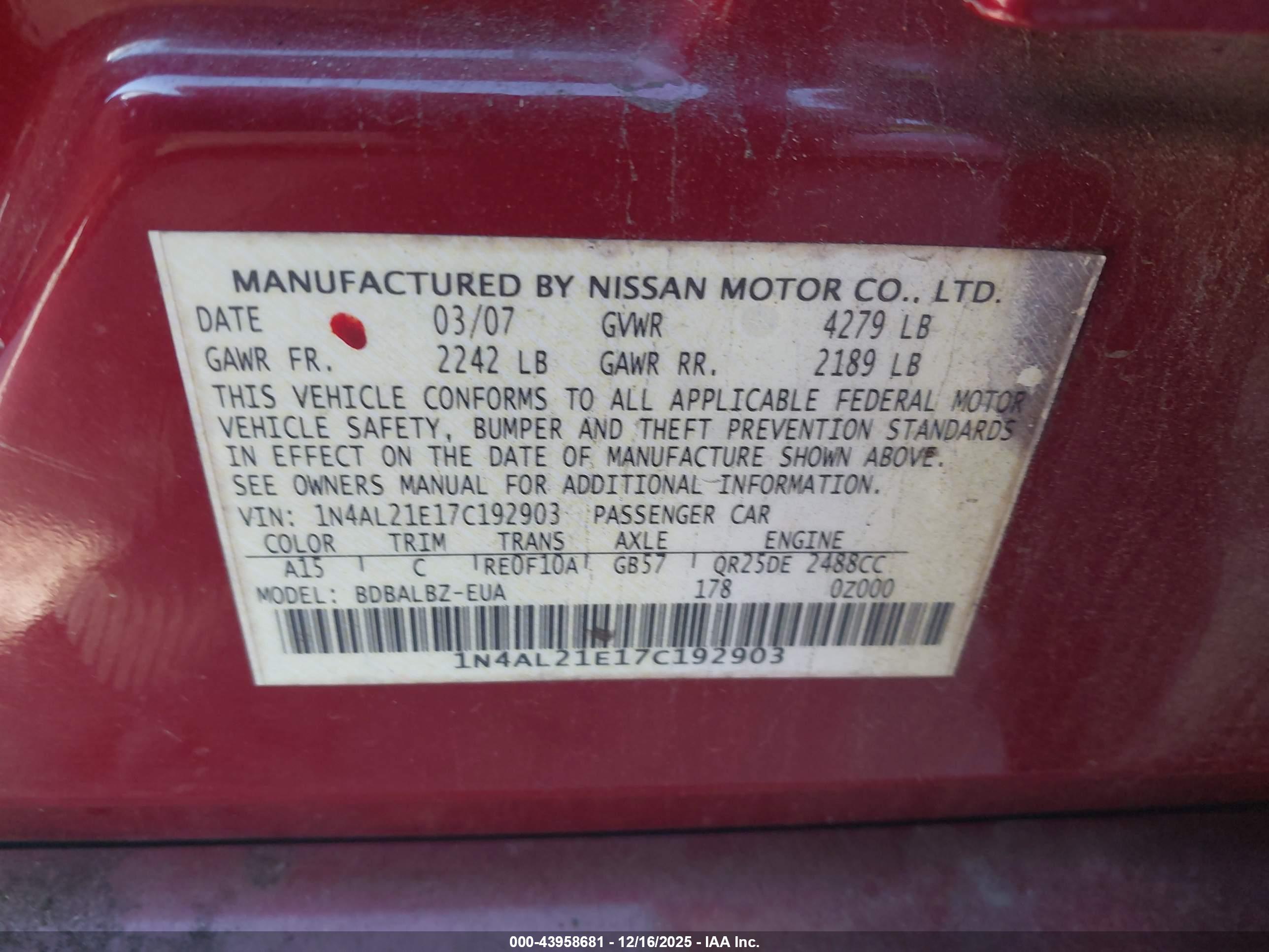 NISSAN ALTIMA image 9