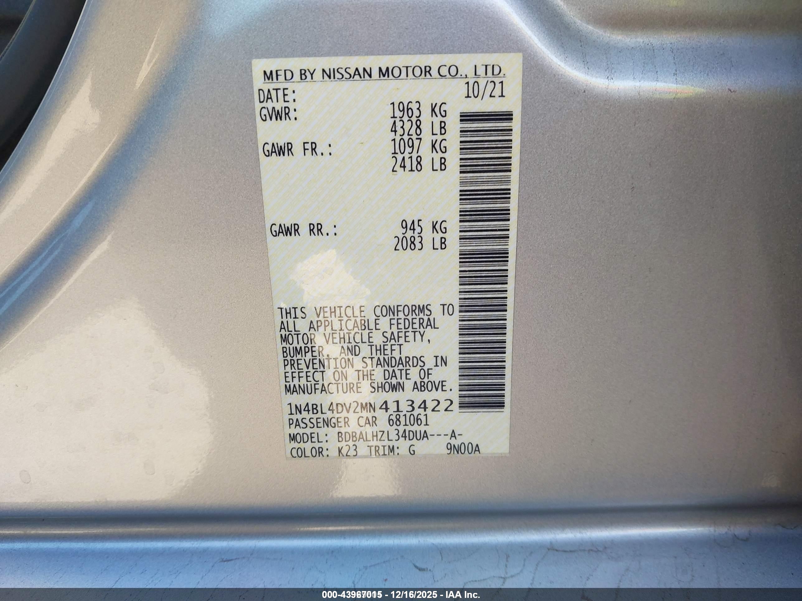 NISSAN ALTIMA image 9