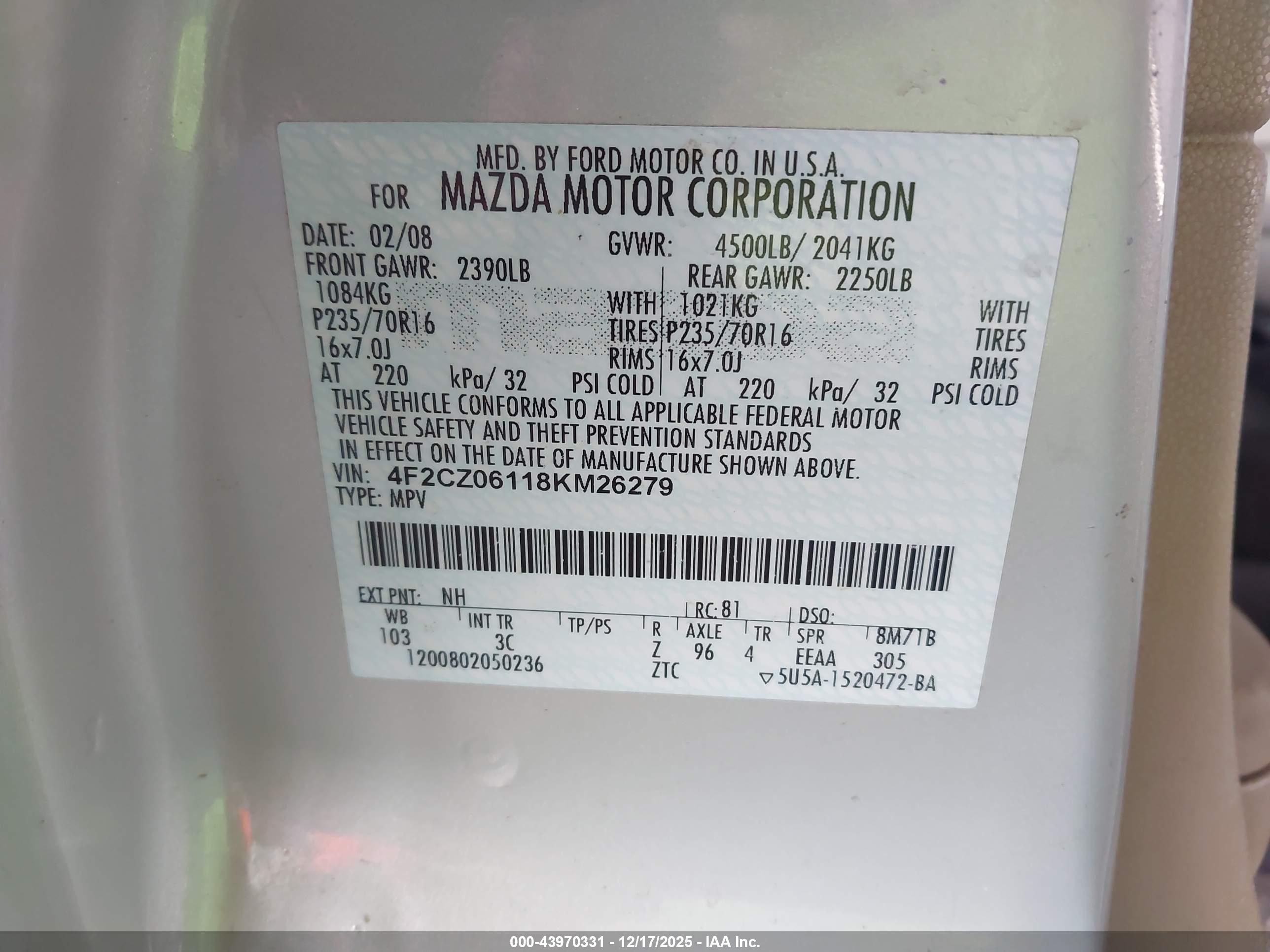 MAZDA TRIBUTE image 9