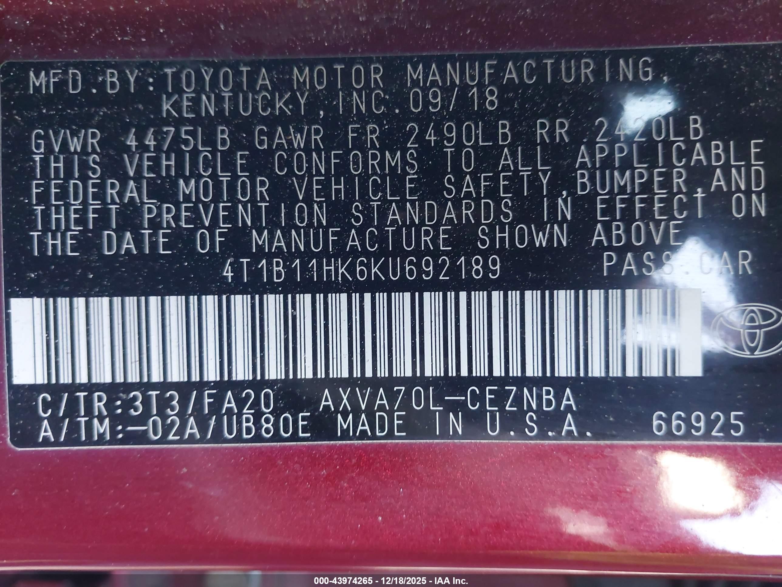 TOYOTA CAMRY image 9