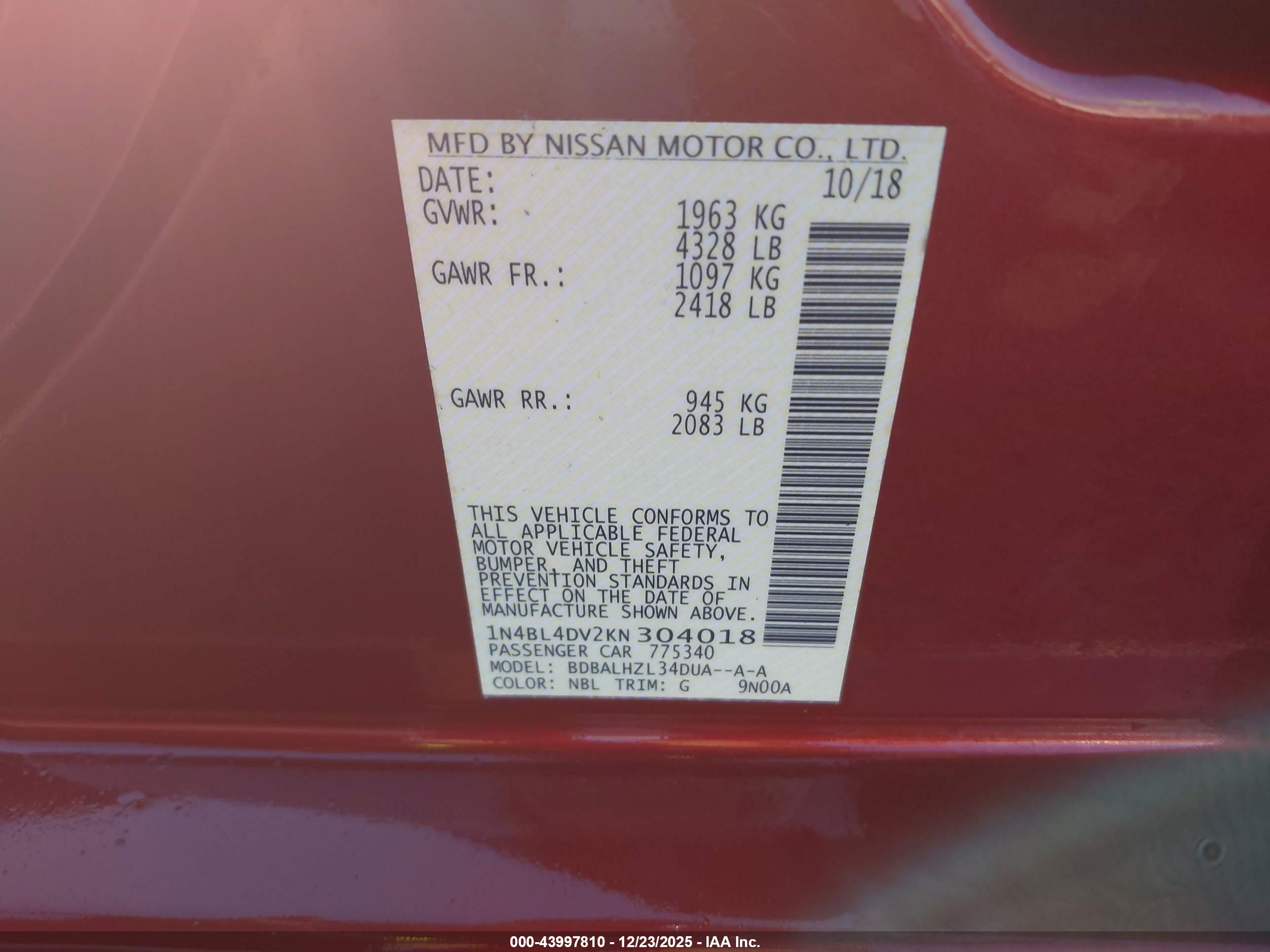 NISSAN ALTIMA image 9