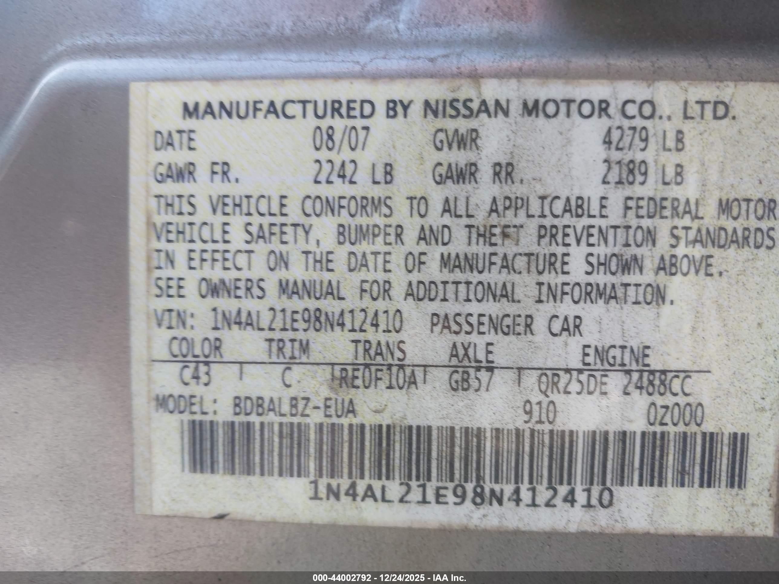 NISSAN ALTIMA image 9