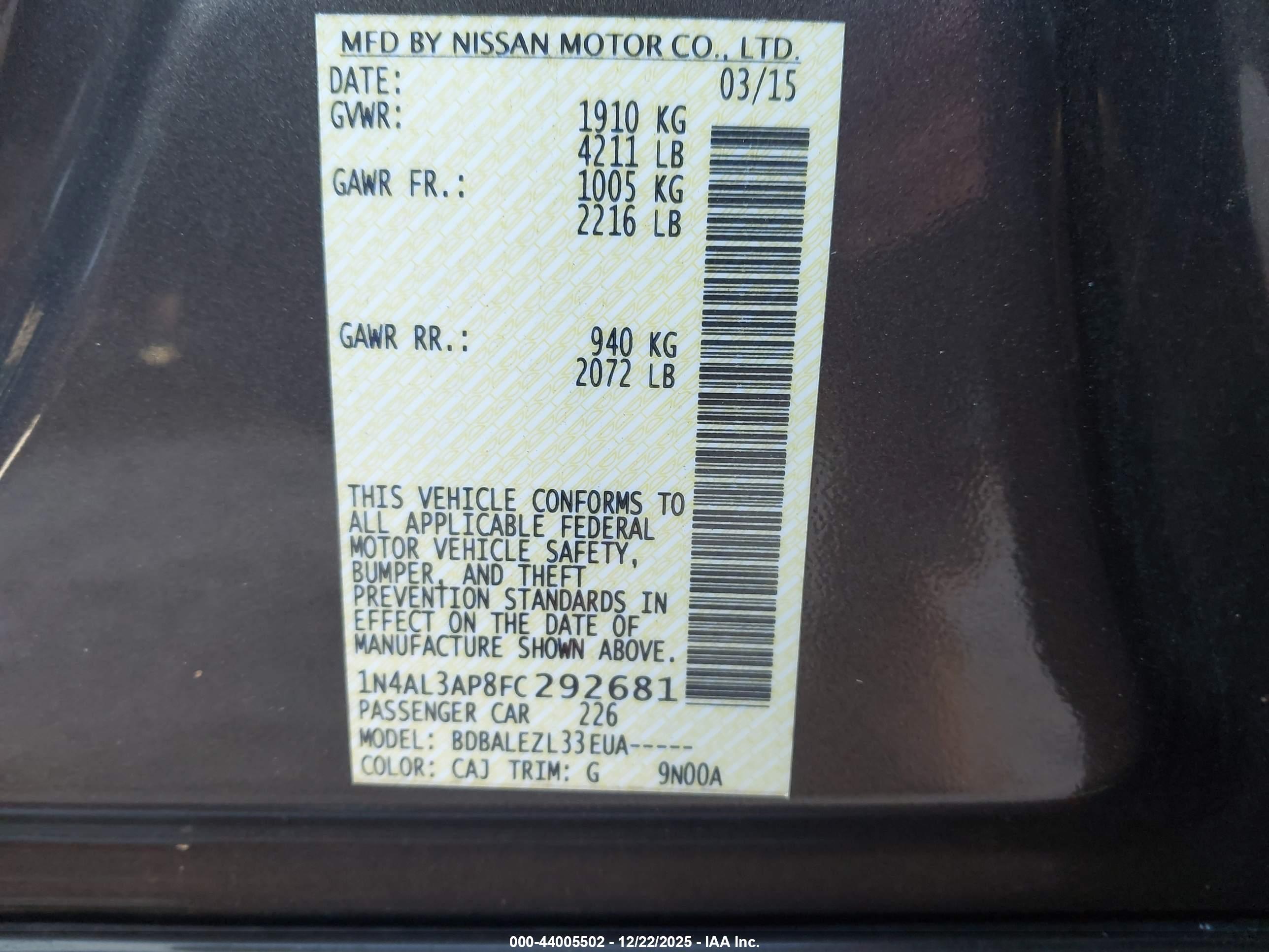 NISSAN ALTIMA image 9
