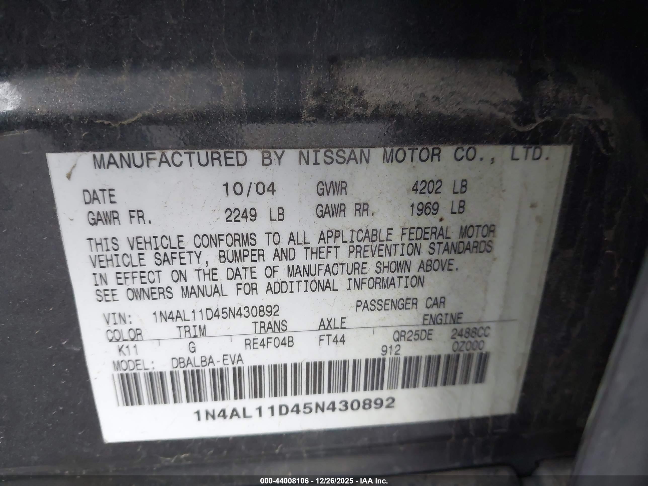 NISSAN ALTIMA image 9