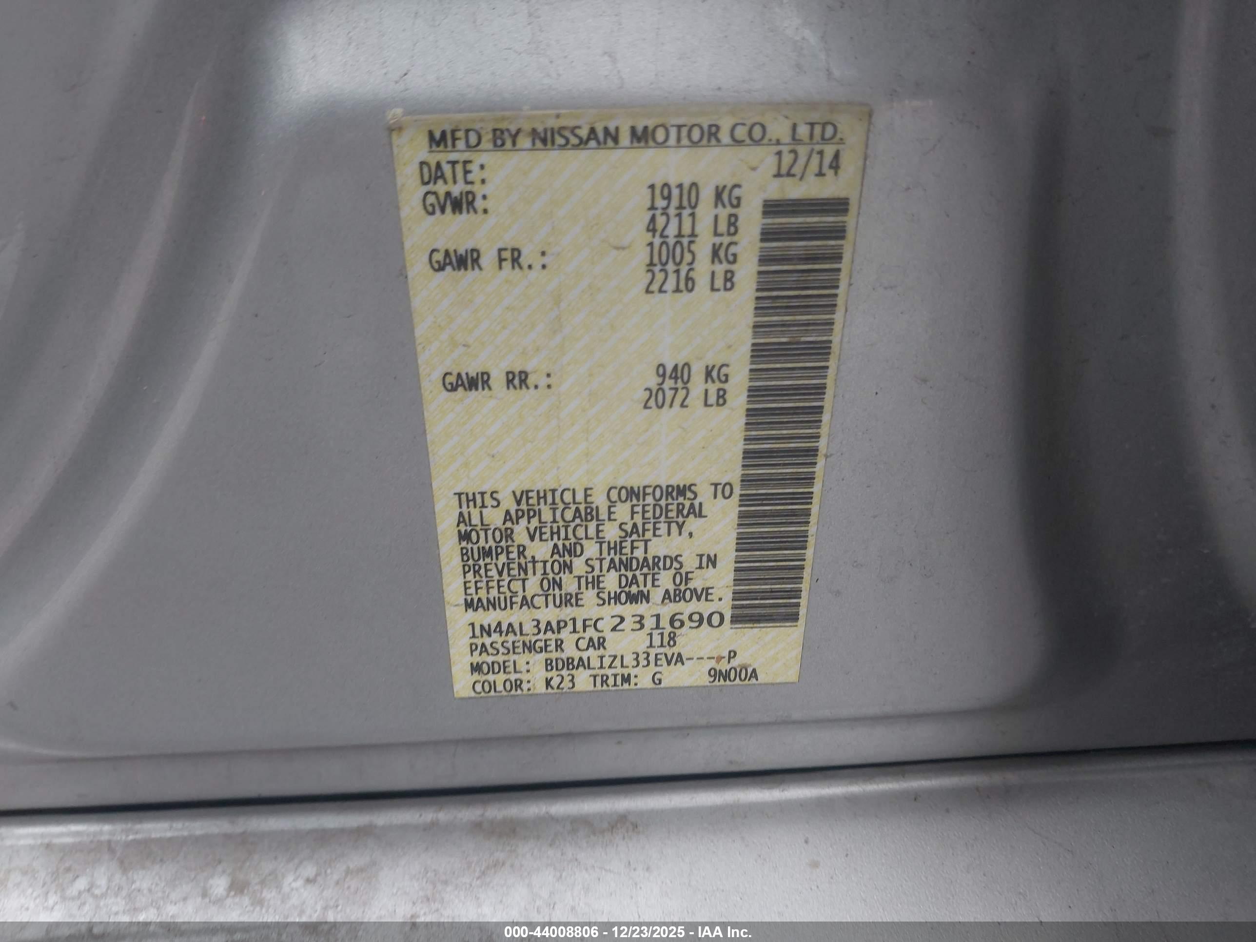 NISSAN ALTIMA image 9