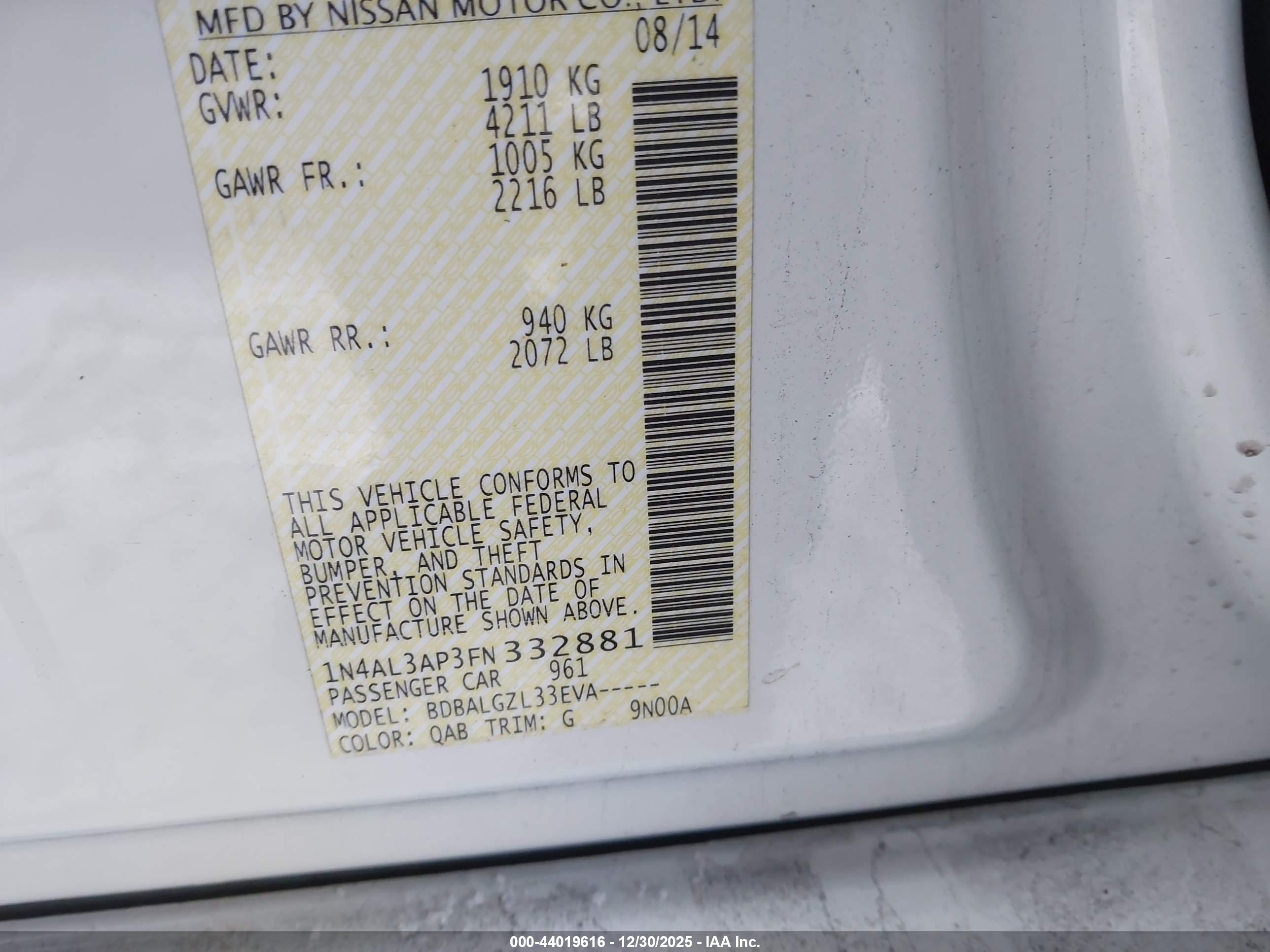 NISSAN ALTIMA image 9