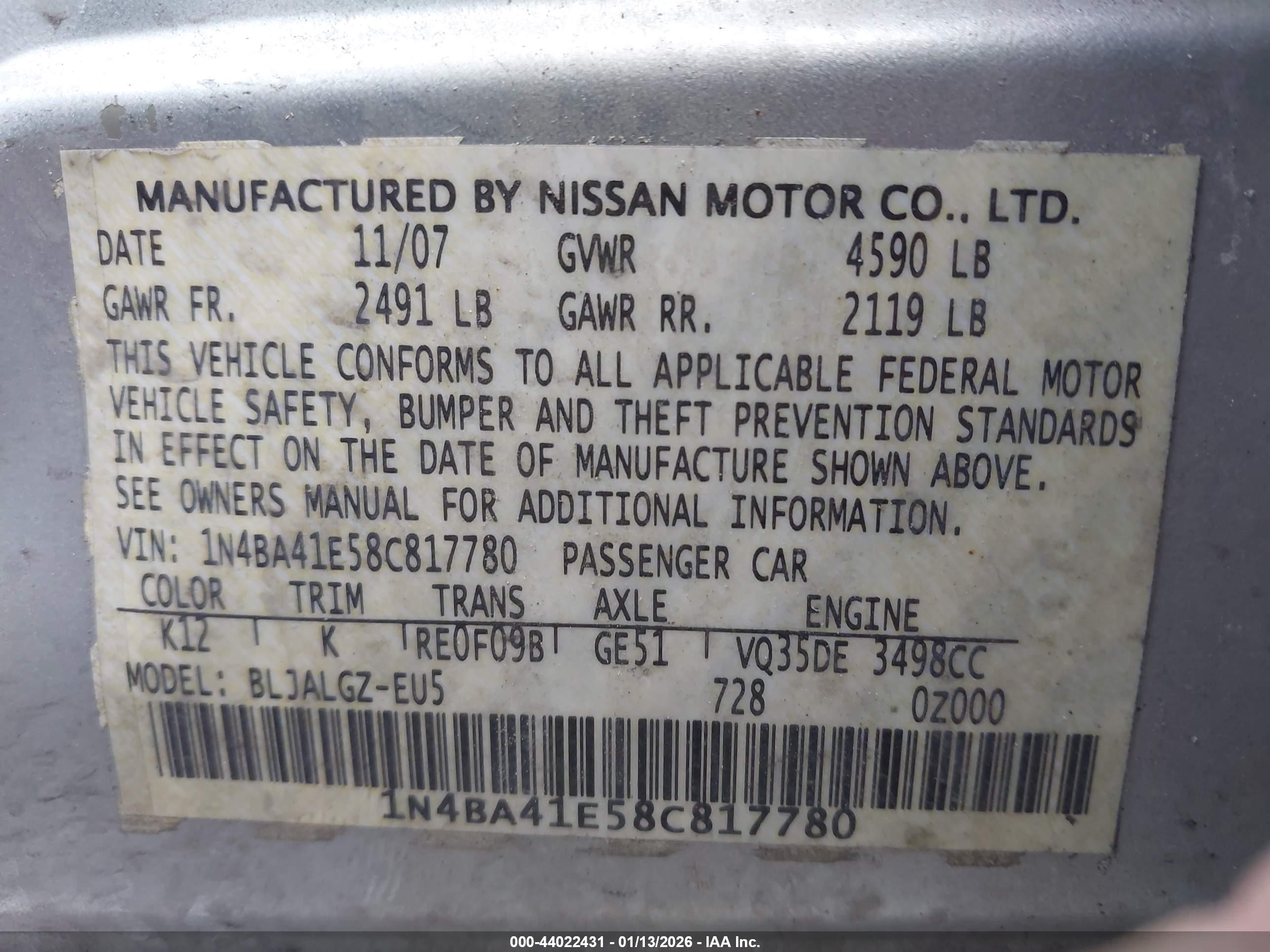 NISSAN MAXIMA image 9