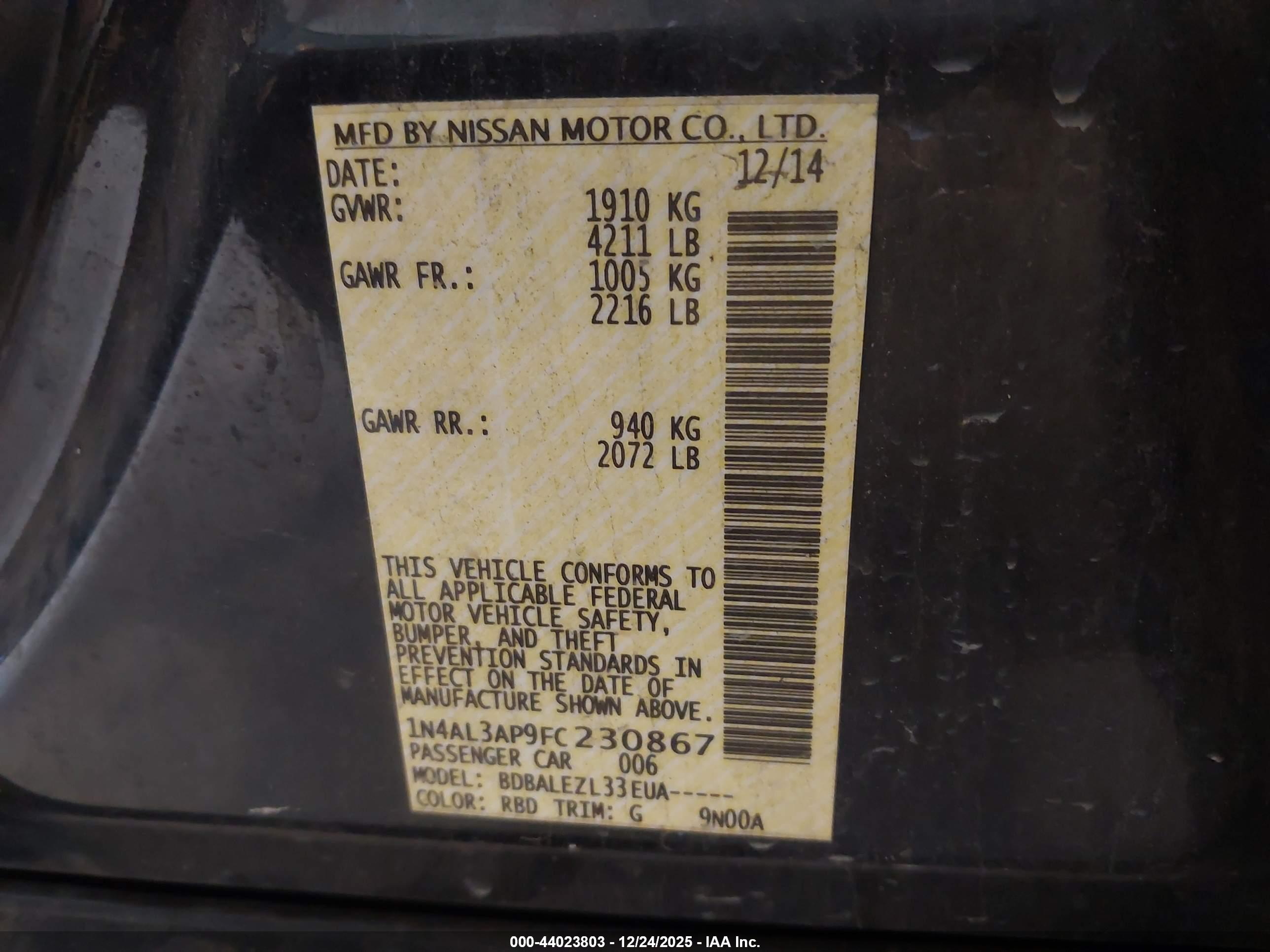 NISSAN ALTIMA image 9