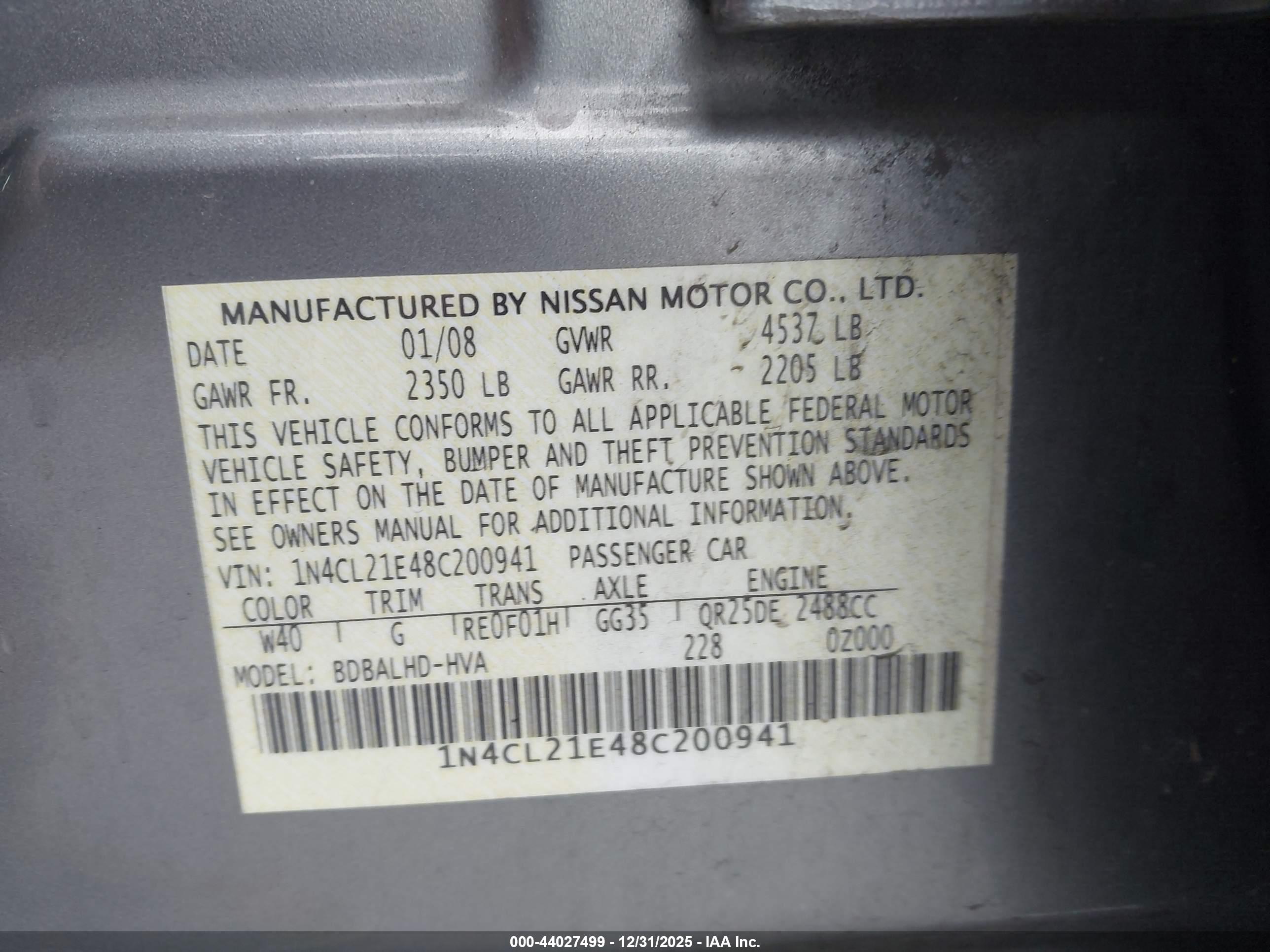 NISSAN ALTIMA image 9