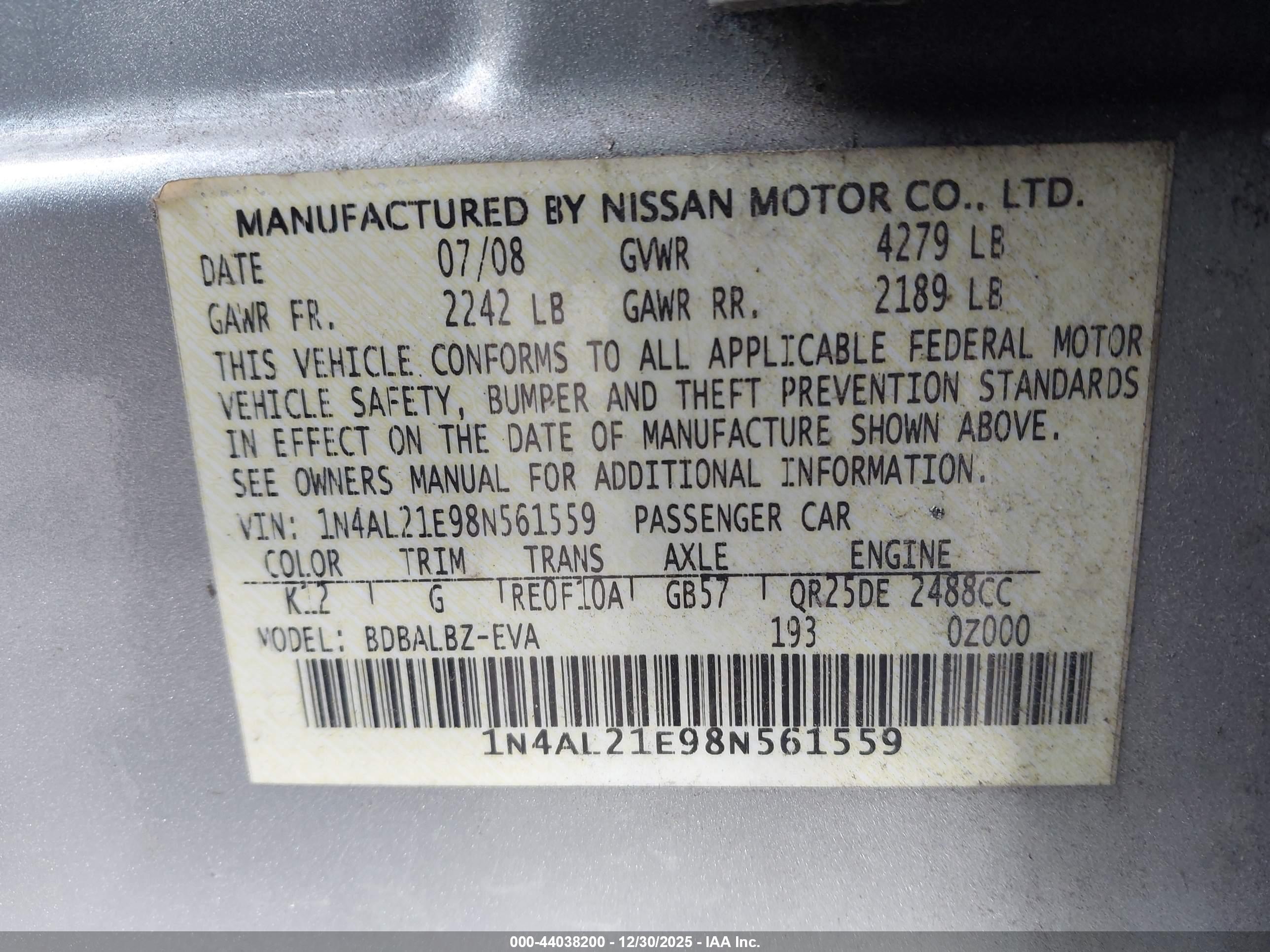NISSAN ALTIMA image 9
