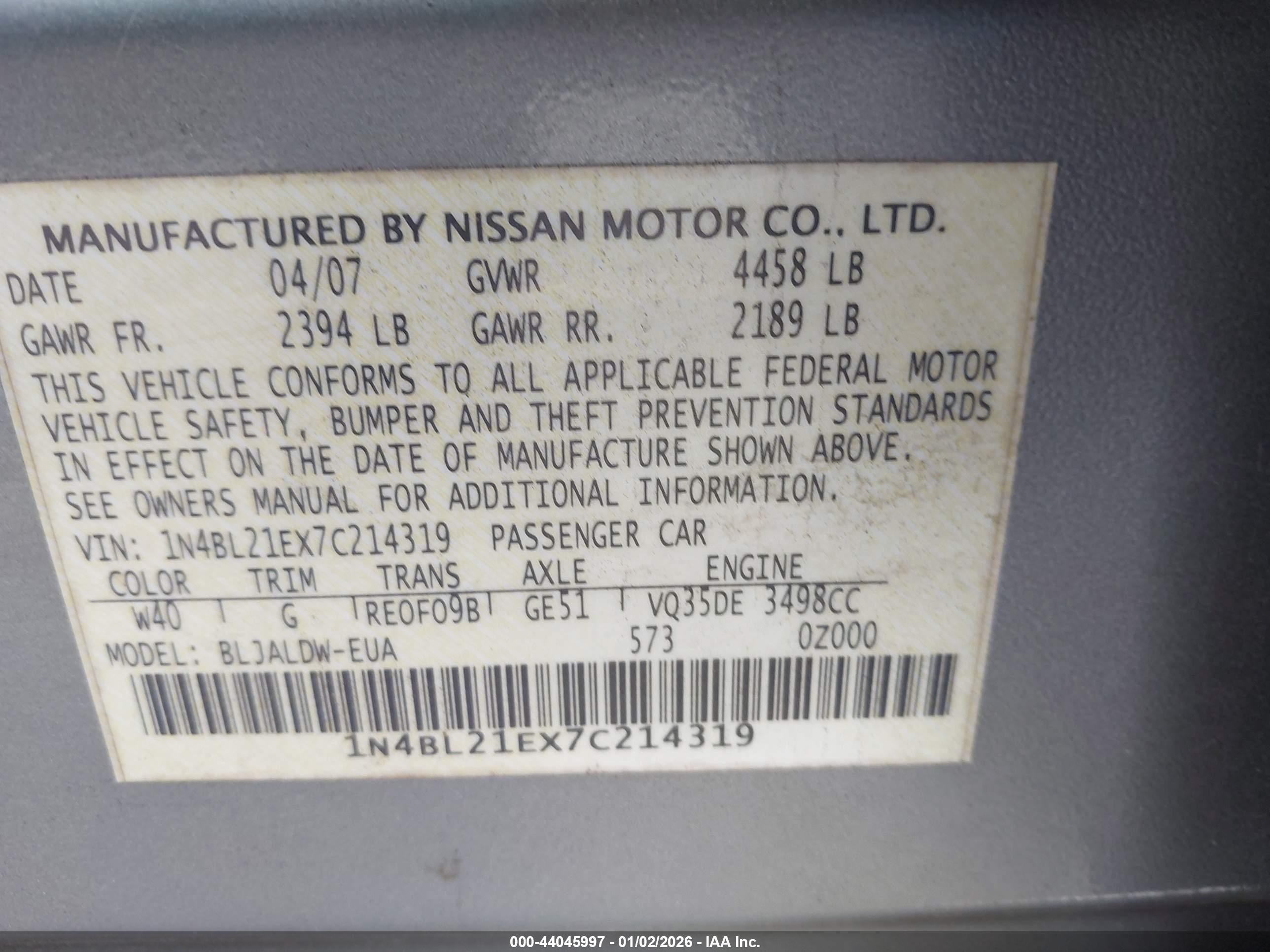 NISSAN ALTIMA image 9