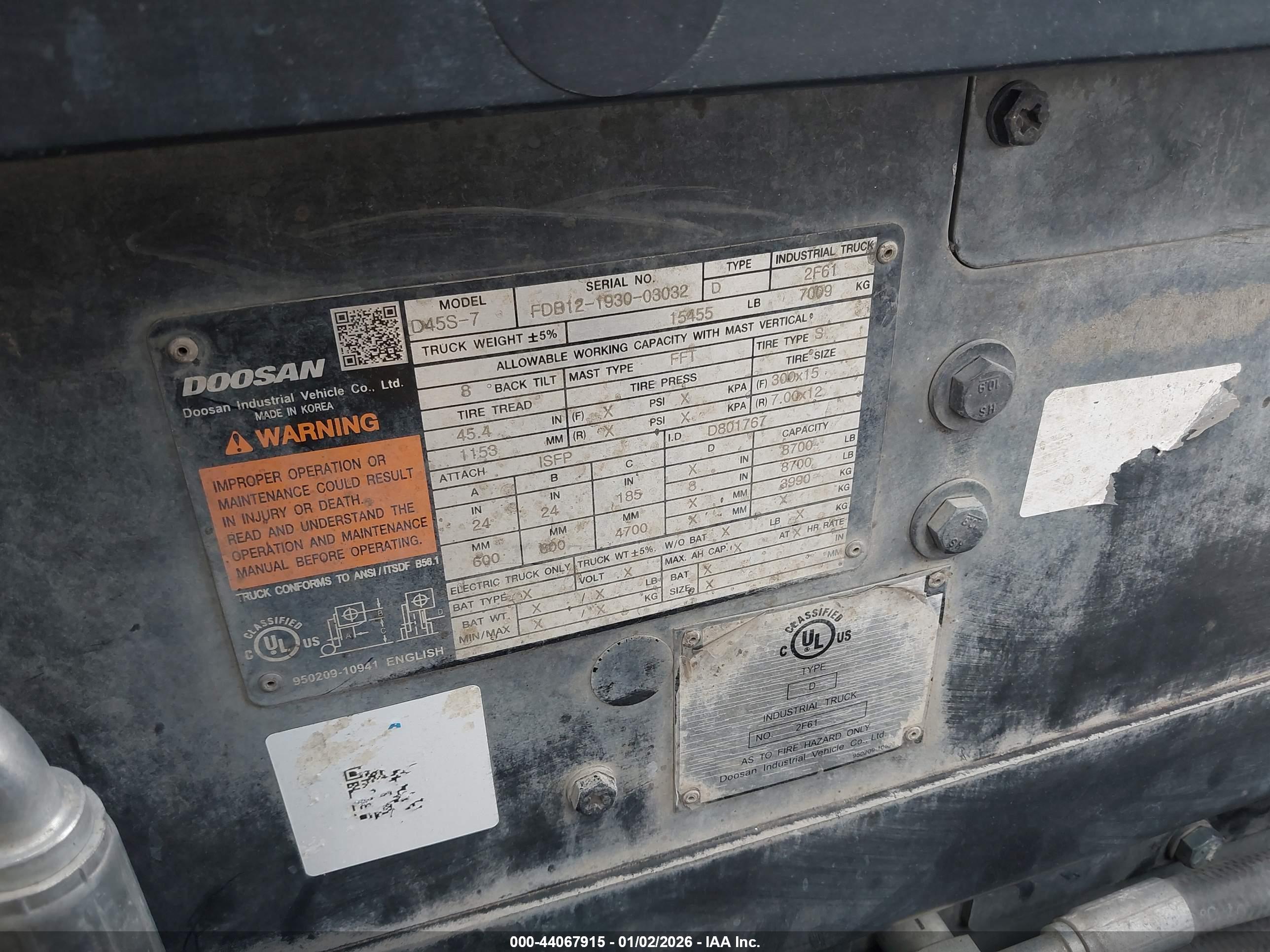 DOOSAN D45S-7 image 9