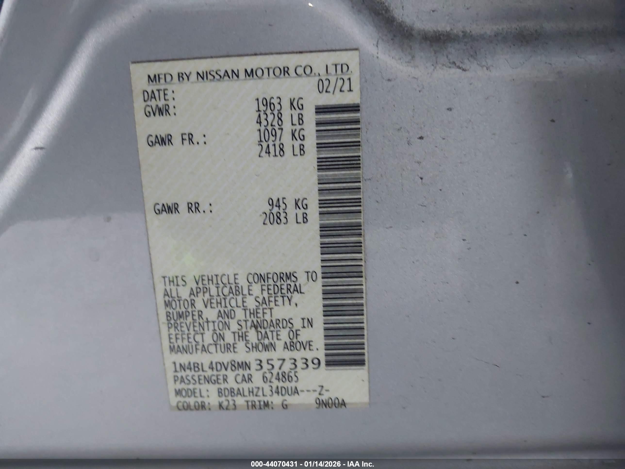 NISSAN ALTIMA image 9