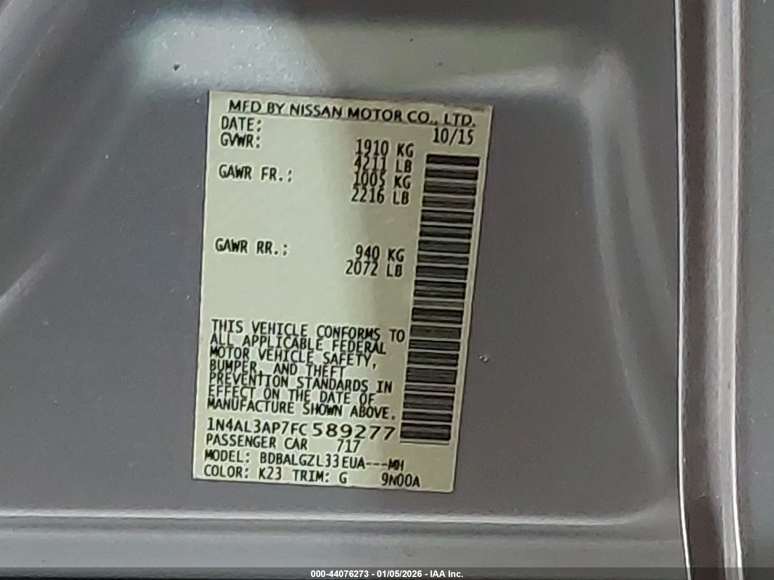 NISSAN ALTIMA image 9