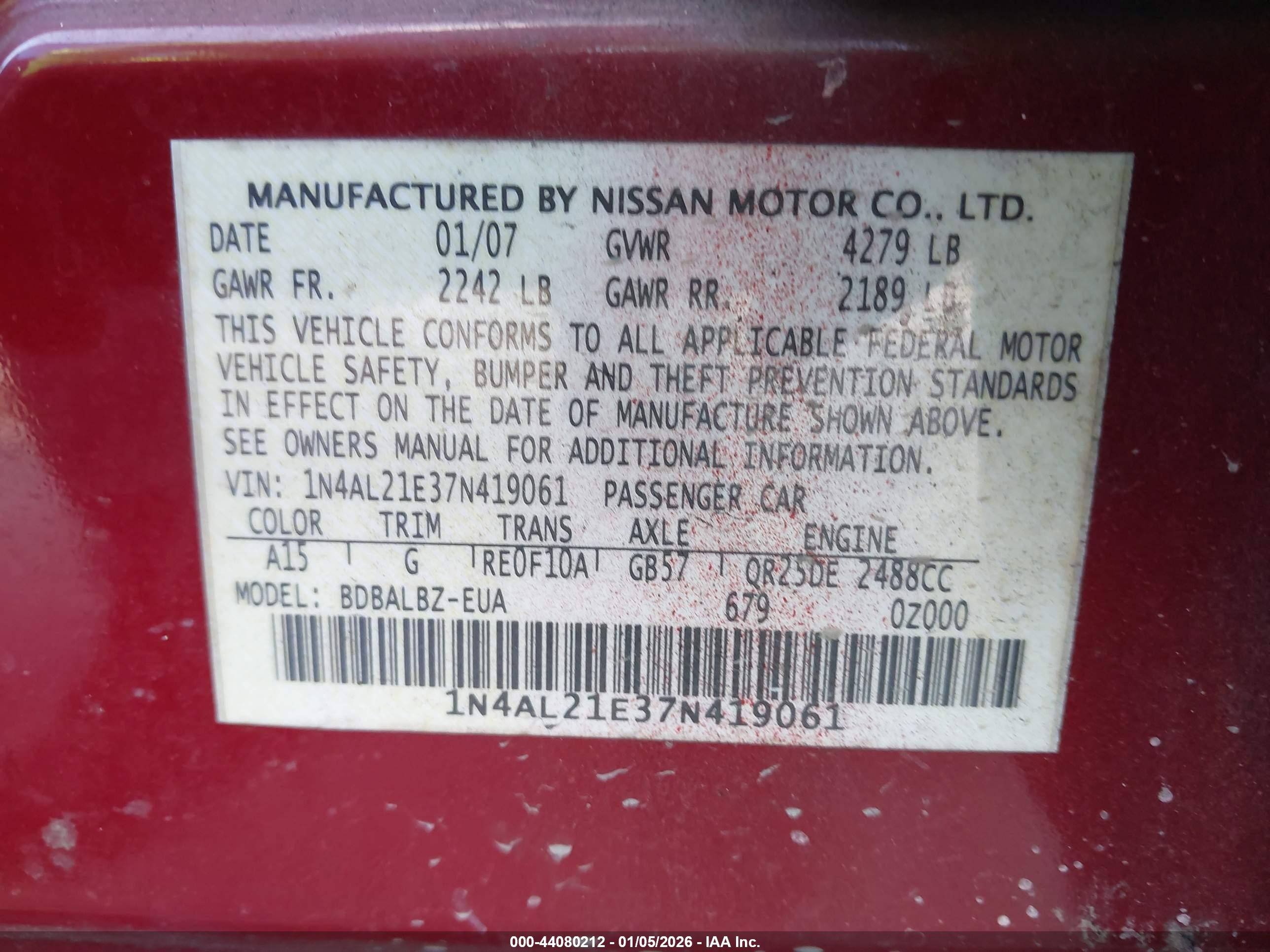 NISSAN ALTIMA image 9