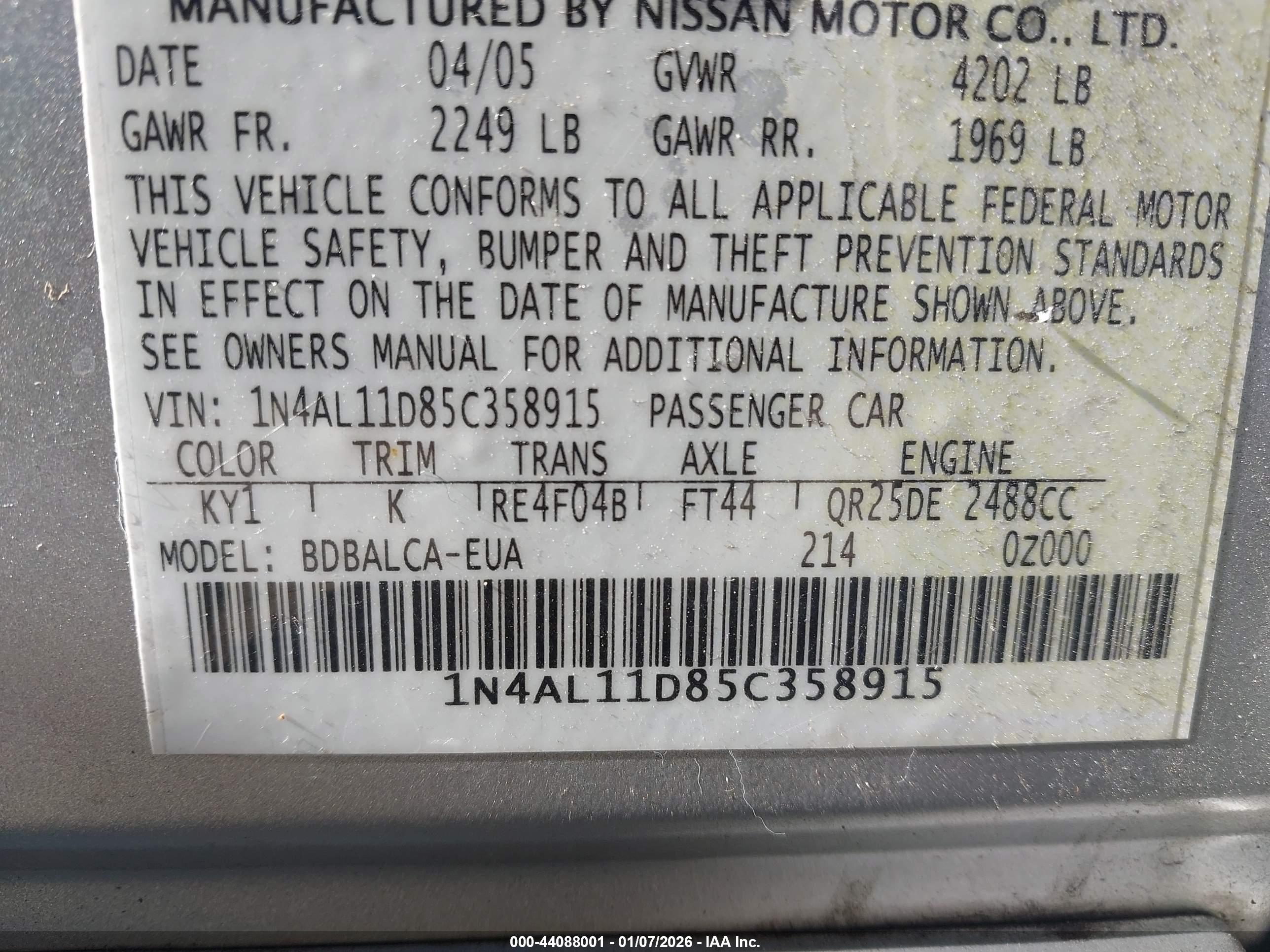 NISSAN ALTIMA image 9