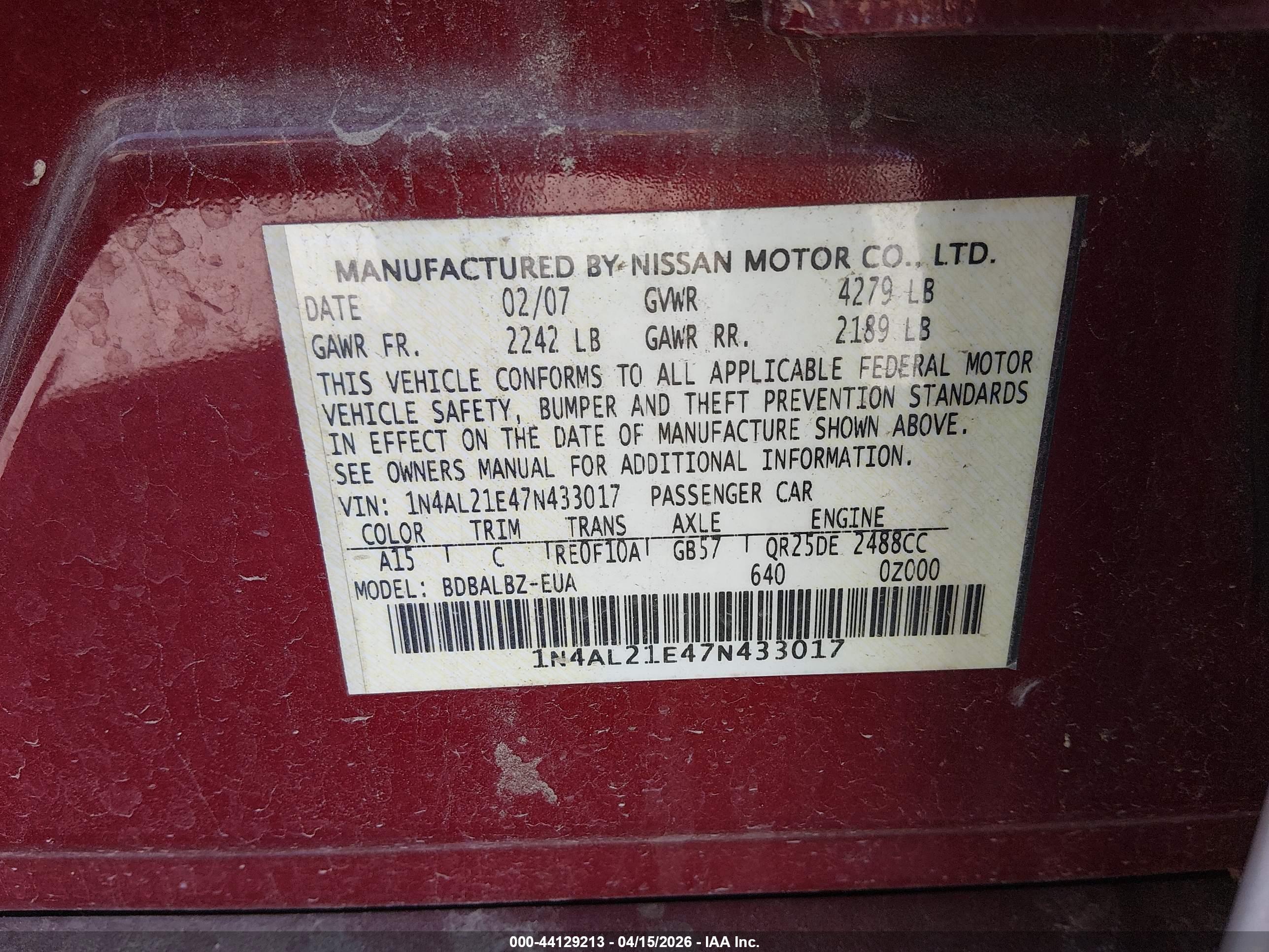 NISSAN ALTIMA image 9