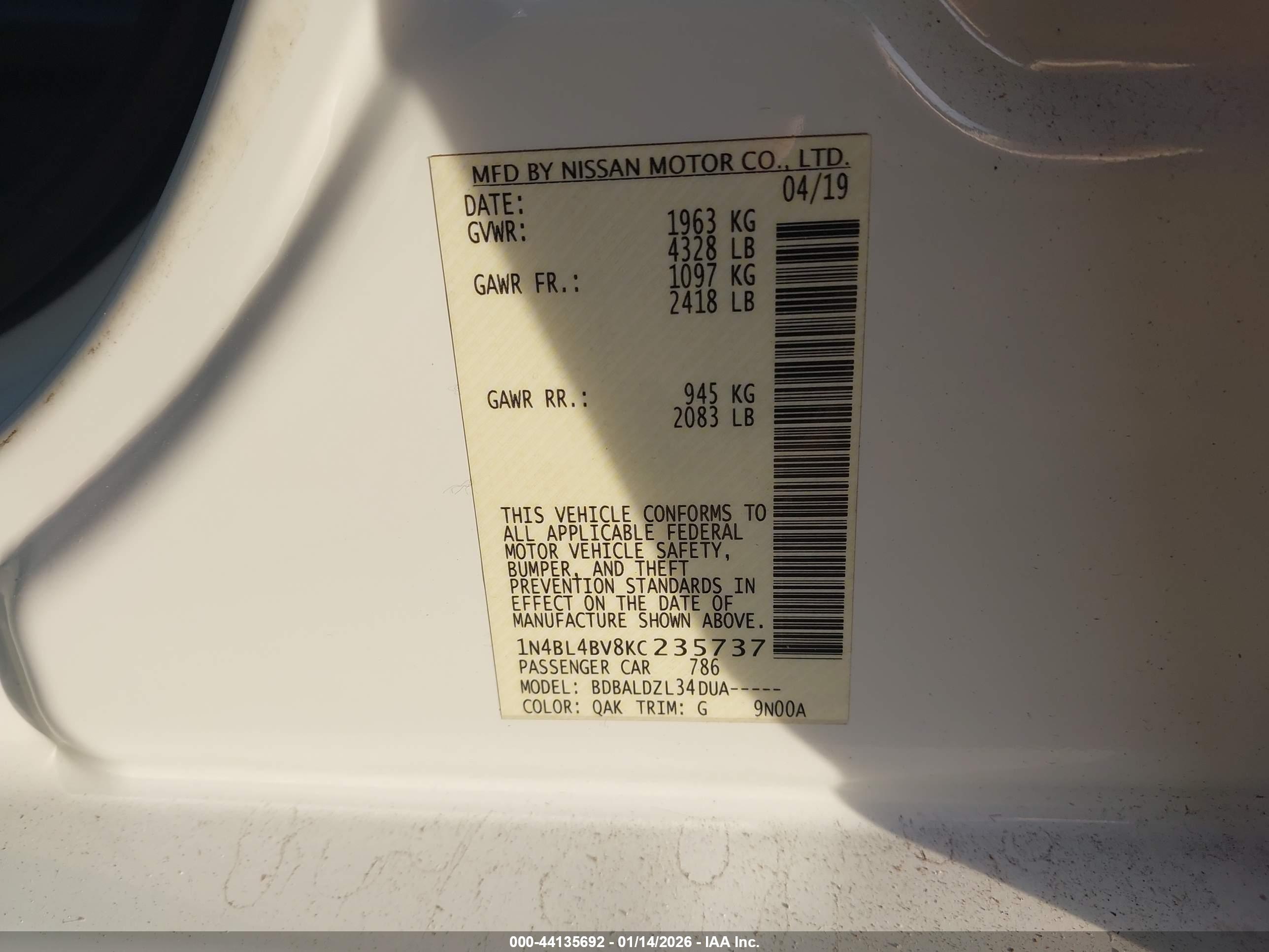 NISSAN ALTIMA image 9