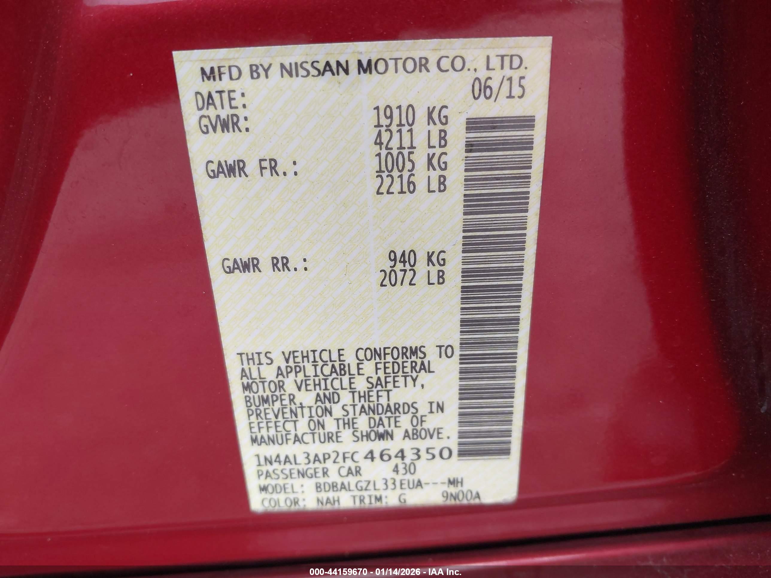 NISSAN ALTIMA image 9