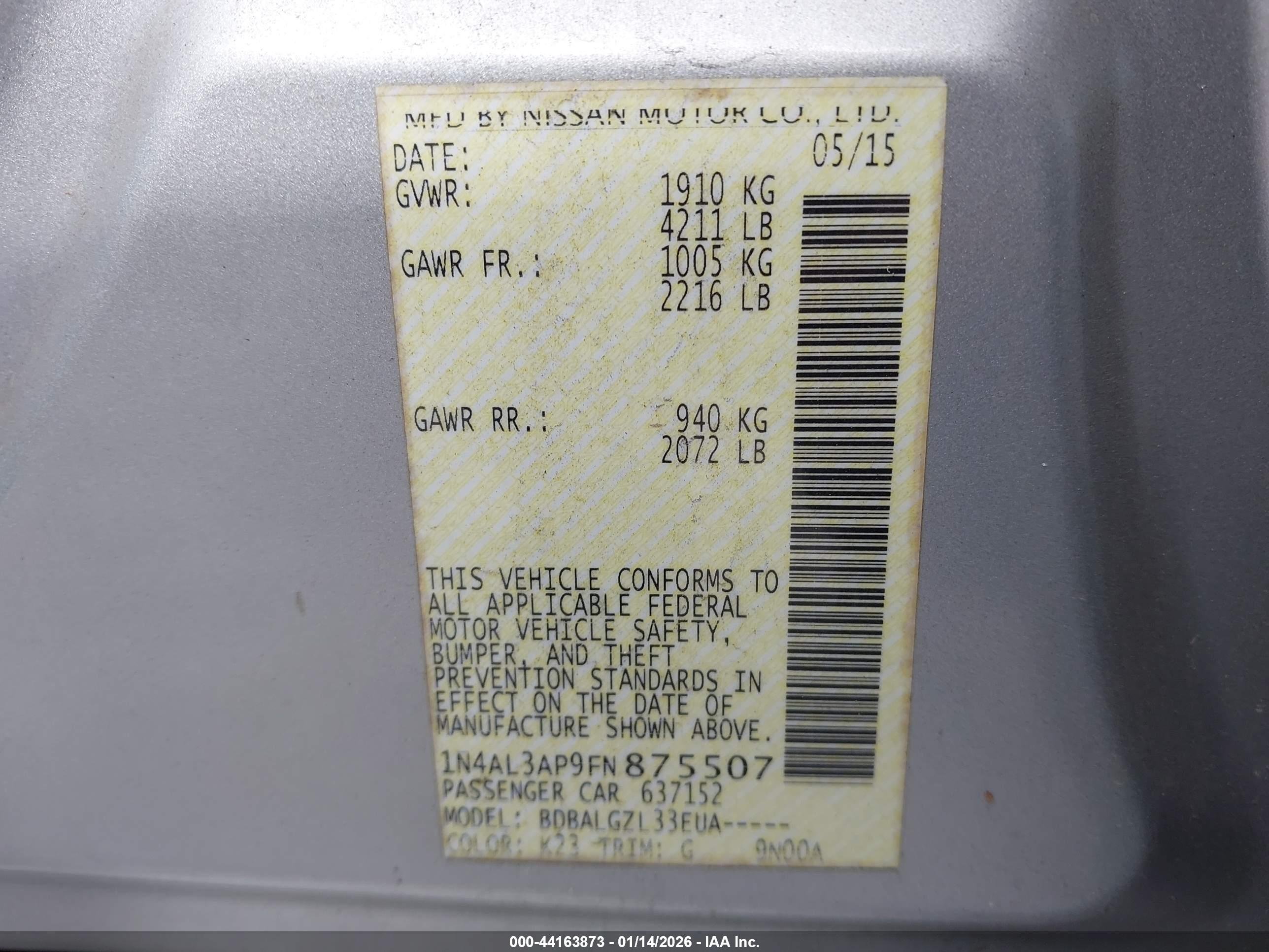 NISSAN ALTIMA image 9