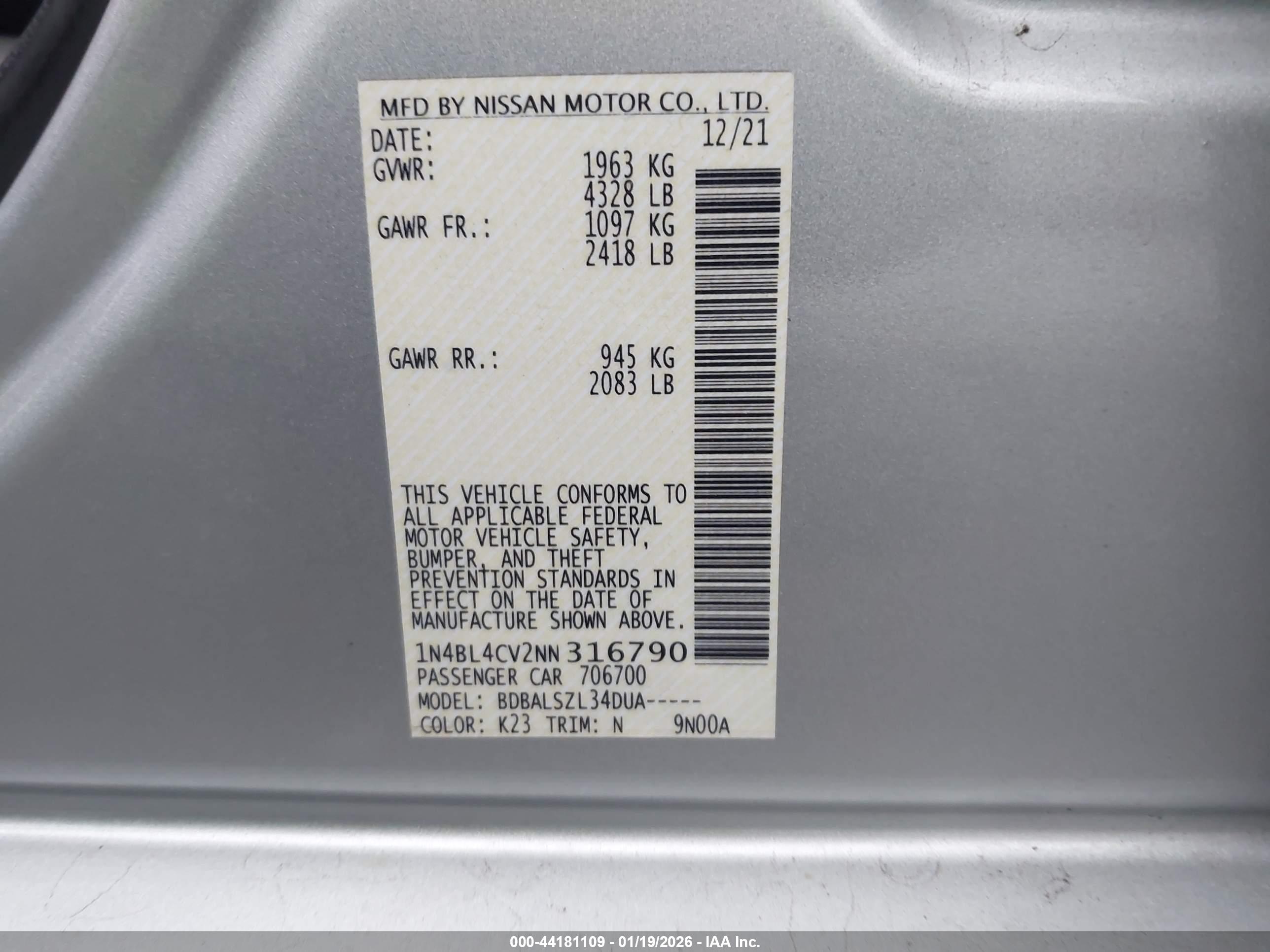 NISSAN ALTIMA image 9
