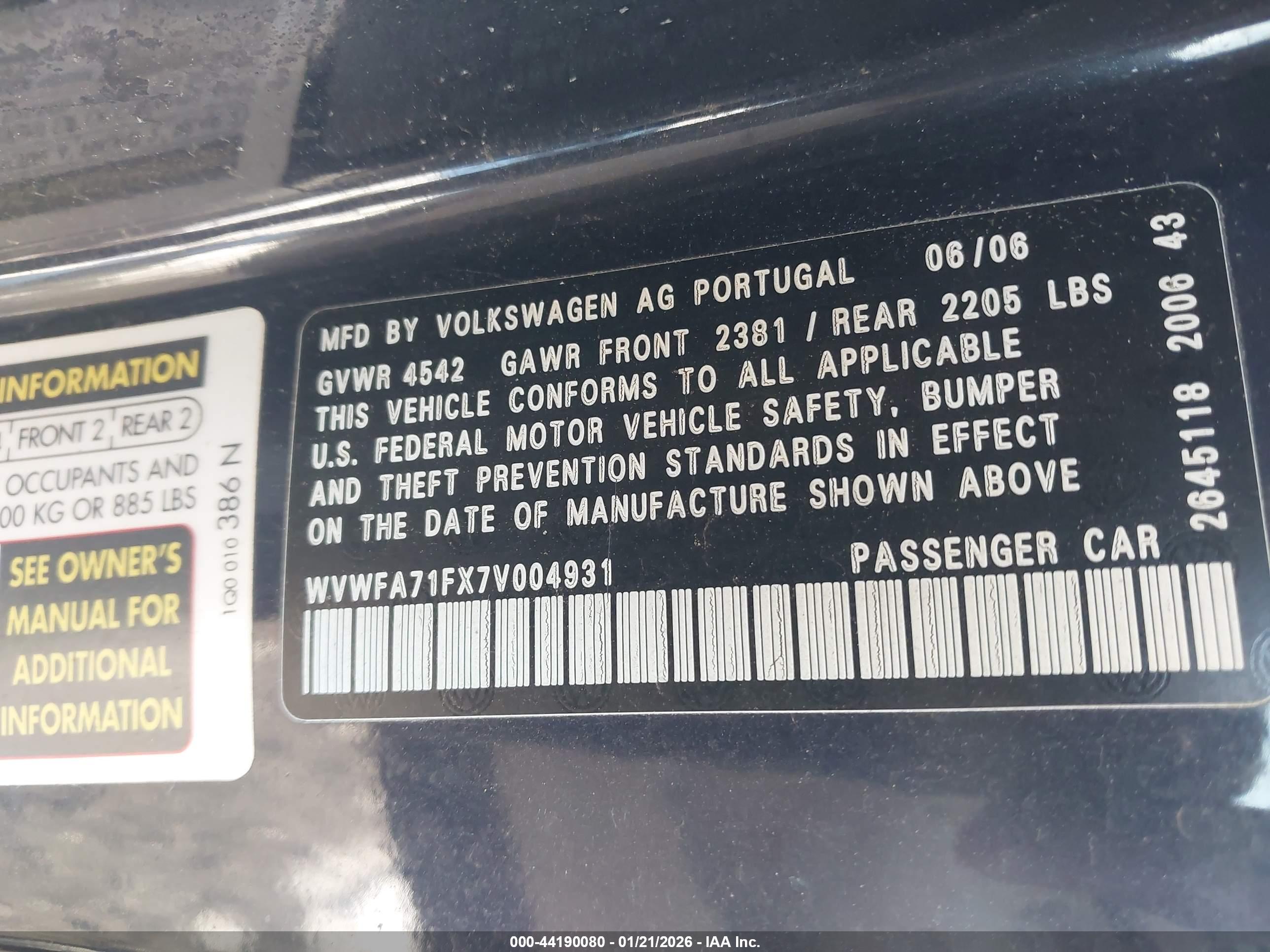 VOLKSWAGEN EOS image 9