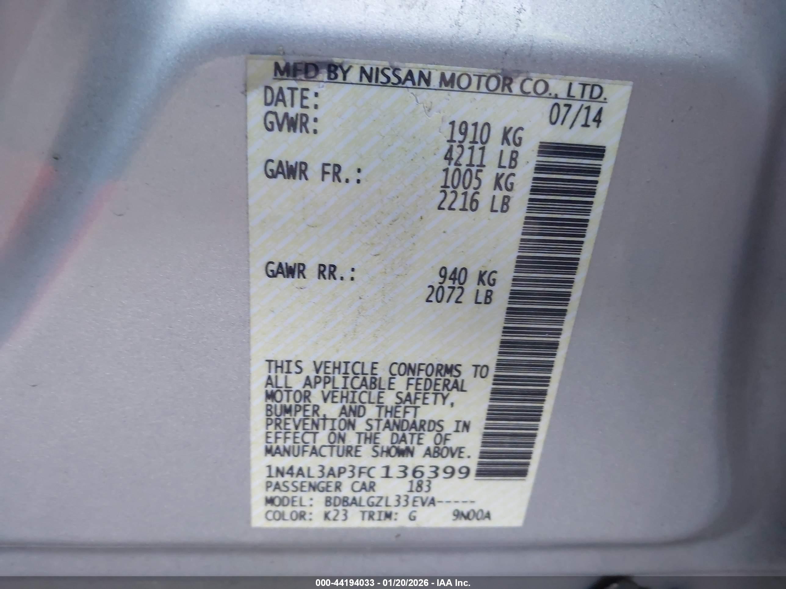 NISSAN ALTIMA image 9