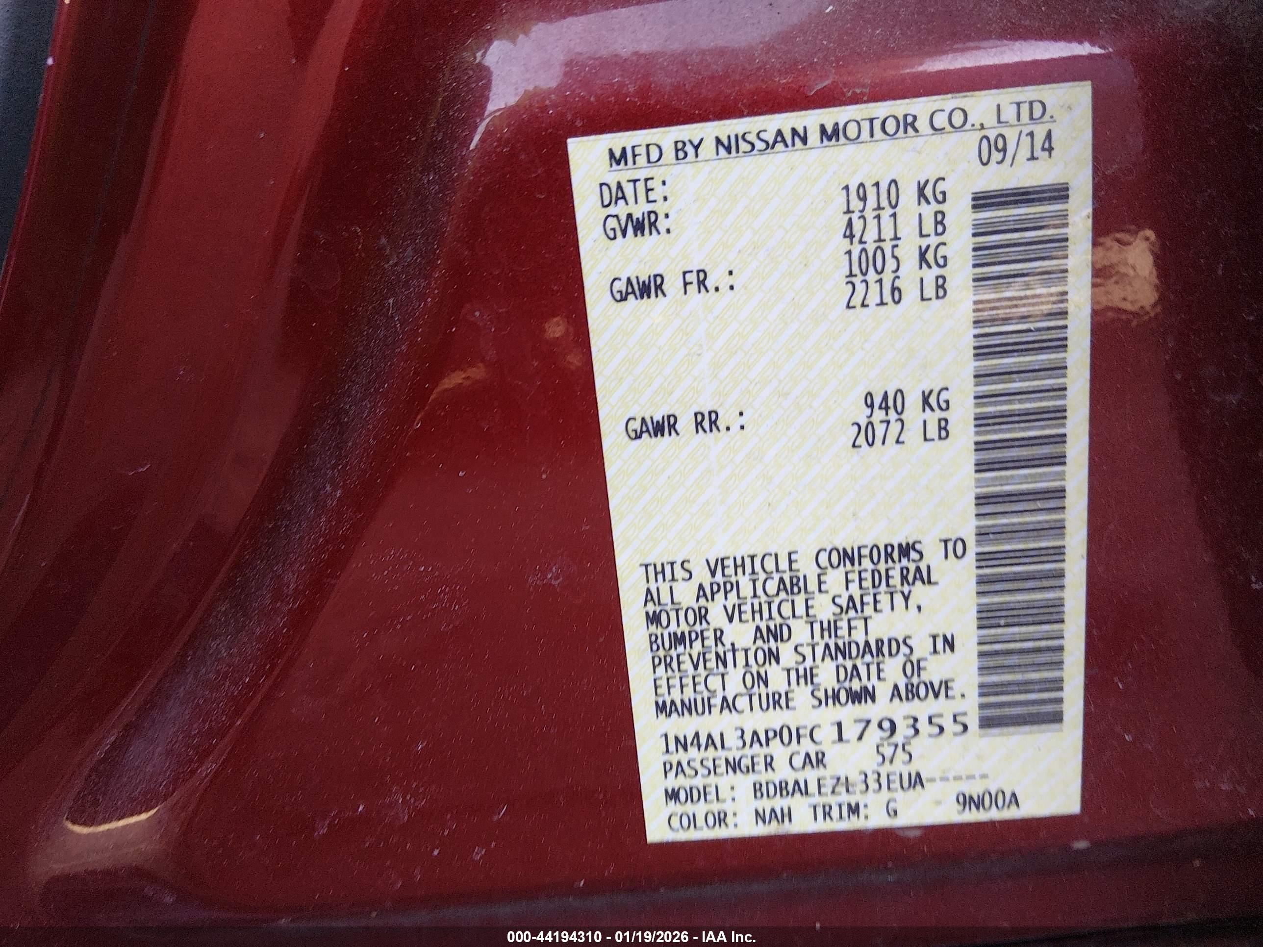 NISSAN ALTIMA image 9