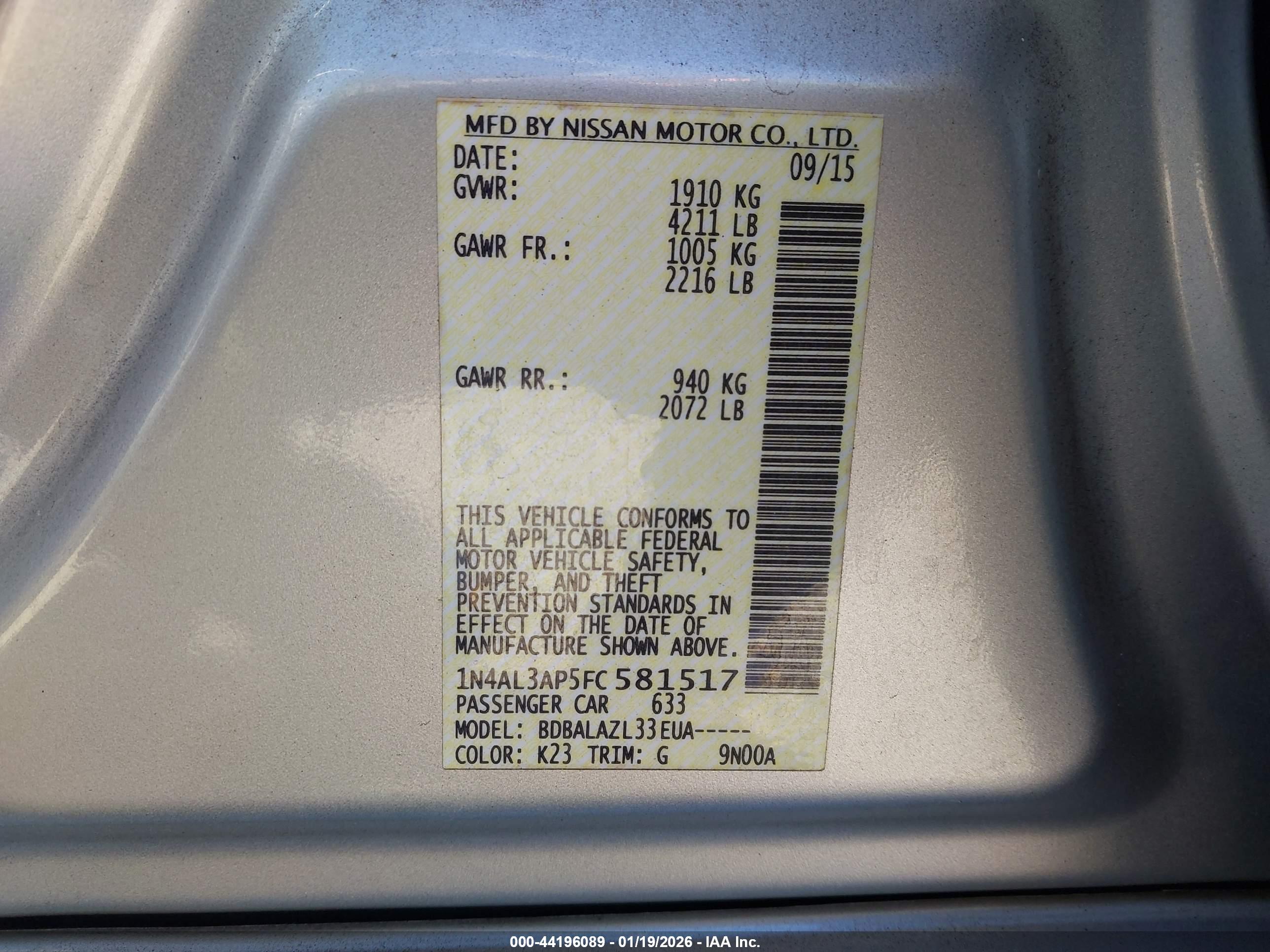 NISSAN ALTIMA image 9