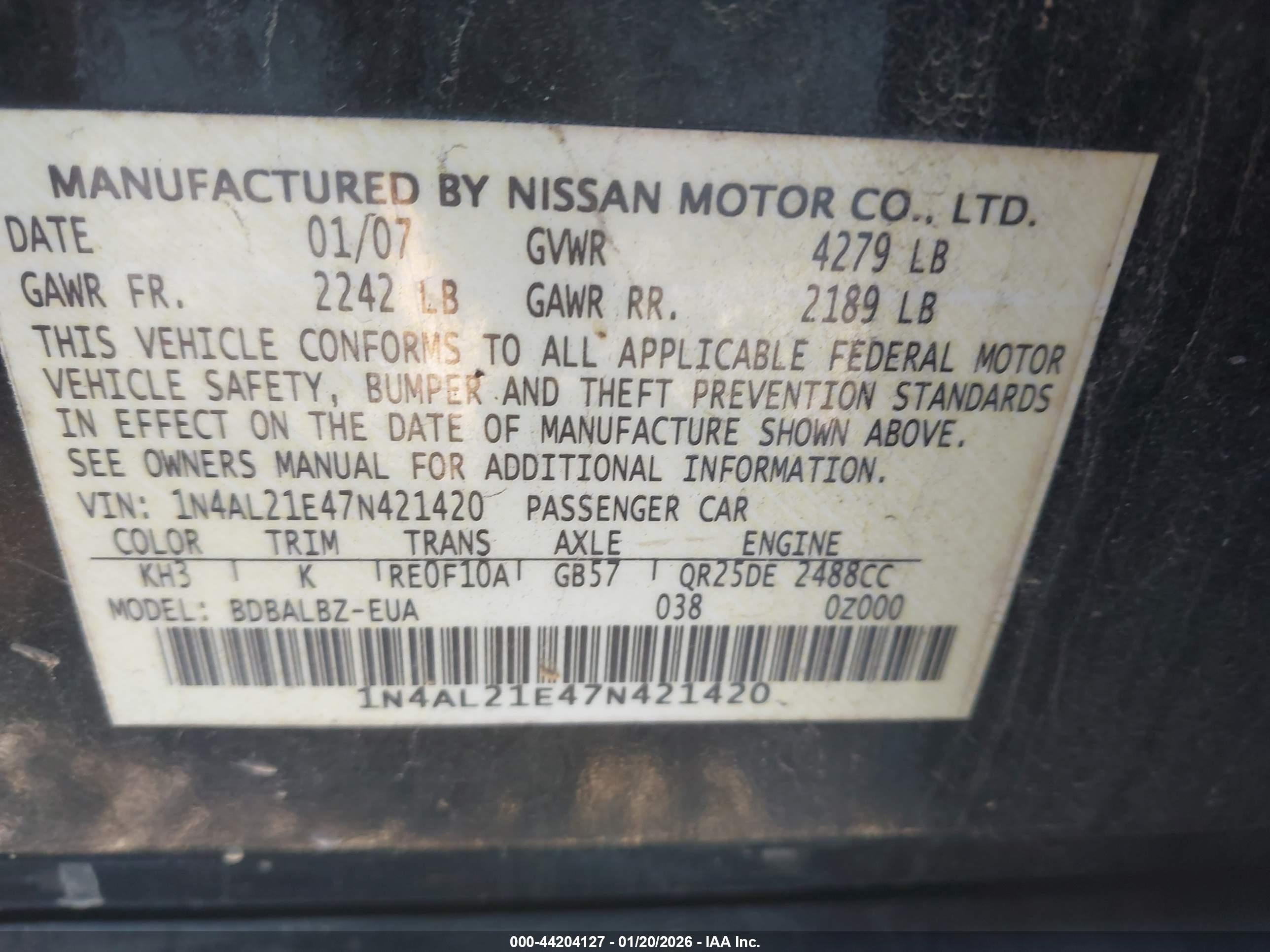 NISSAN ALTIMA image 9