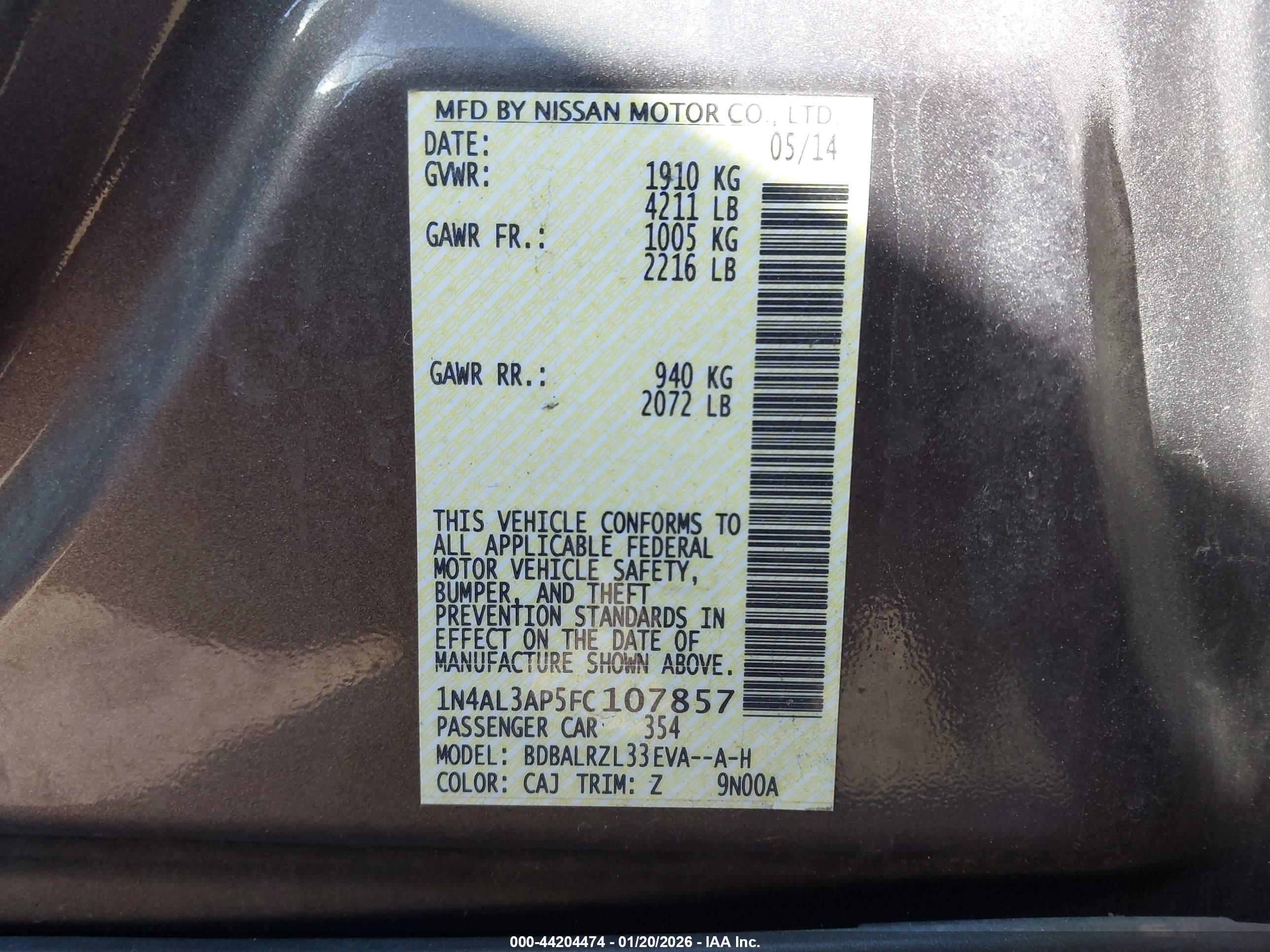 NISSAN ALTIMA image 9