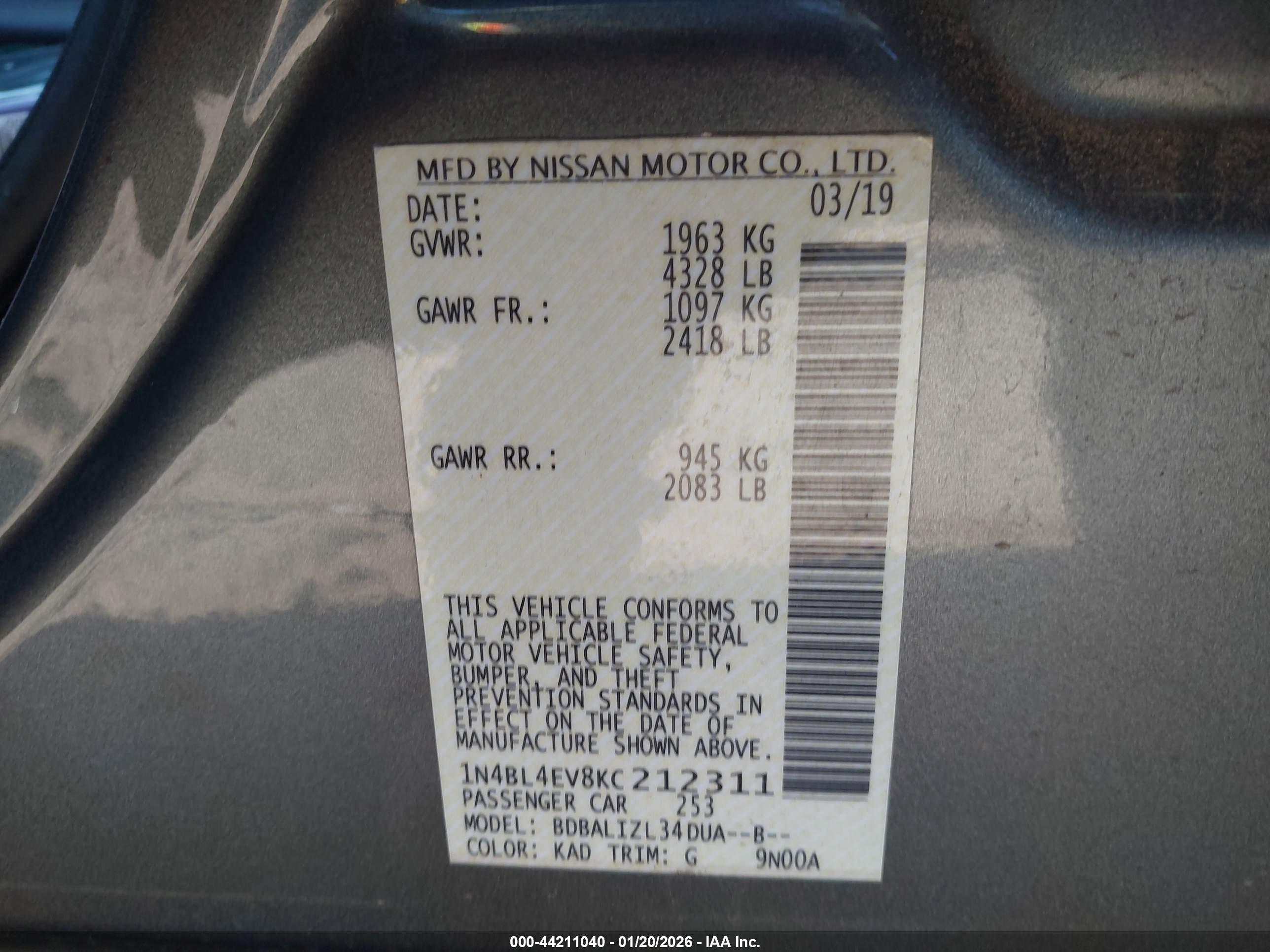 NISSAN ALTIMA image 9