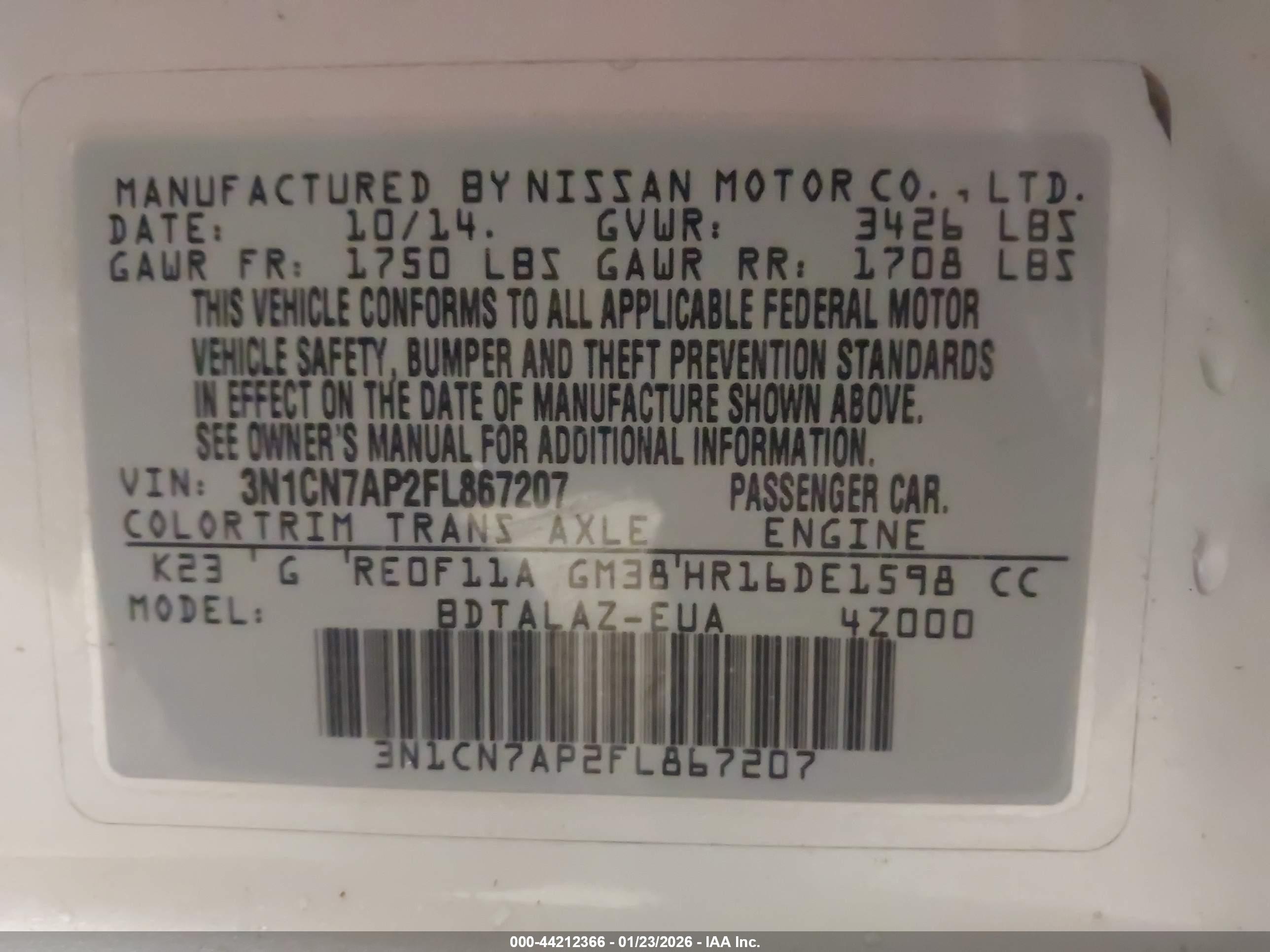 NISSAN VERSA image 9