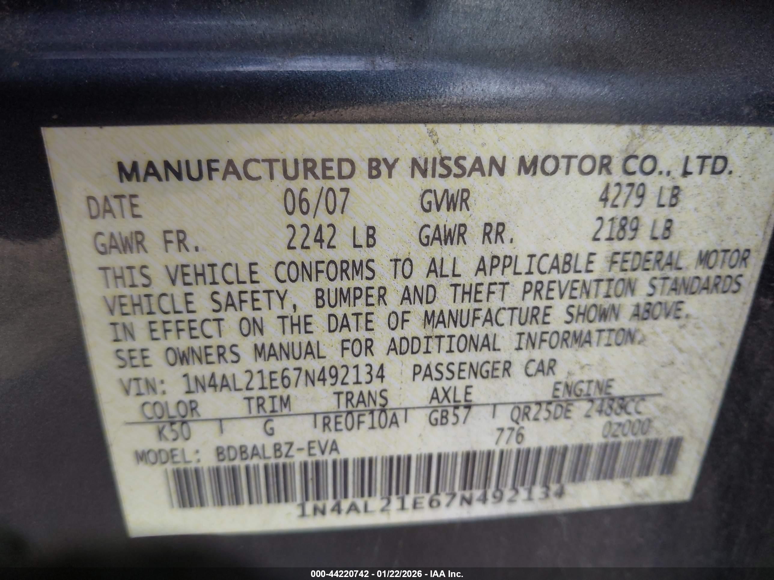 NISSAN ALTIMA image 9