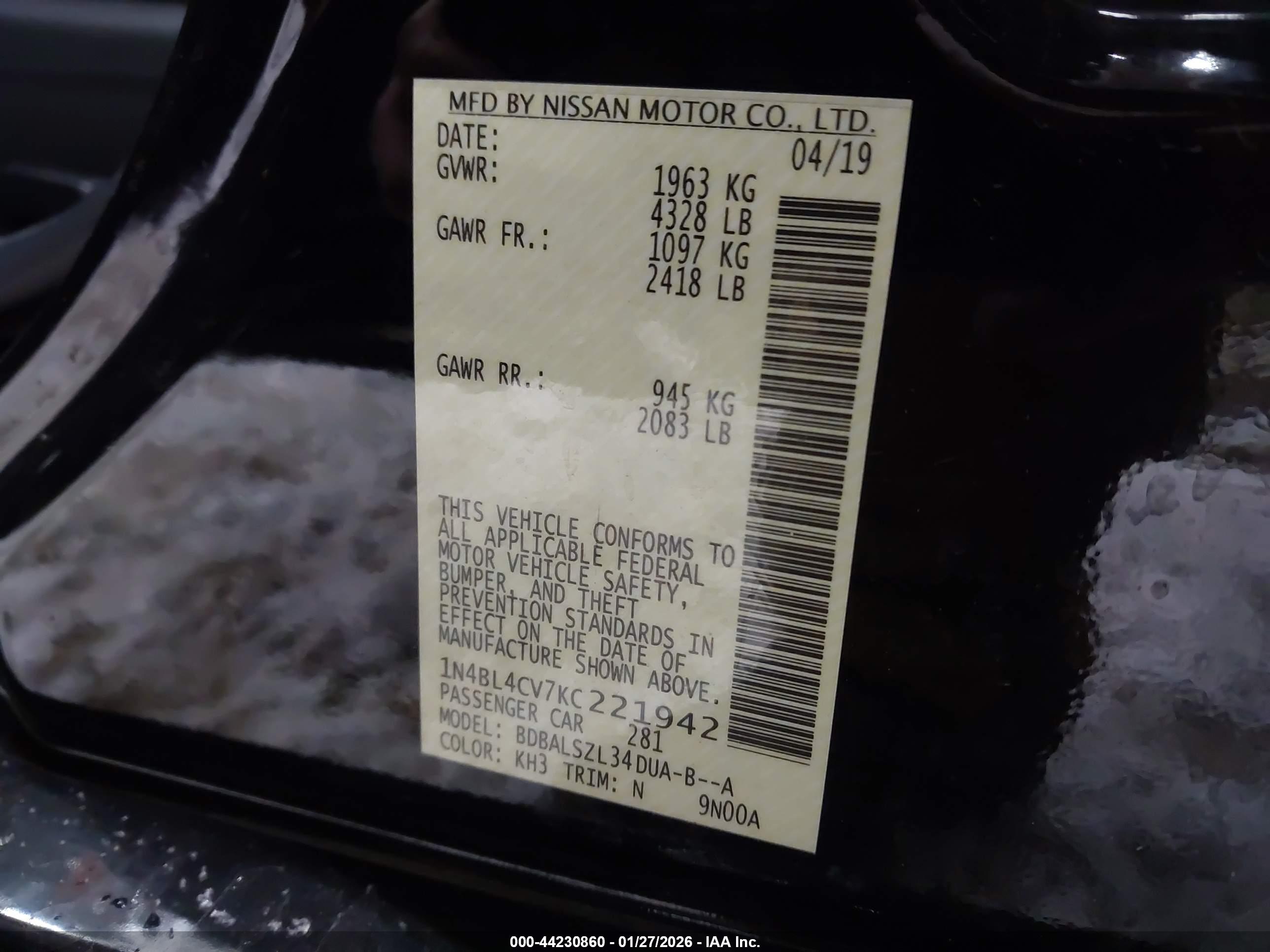 NISSAN ALTIMA image 9