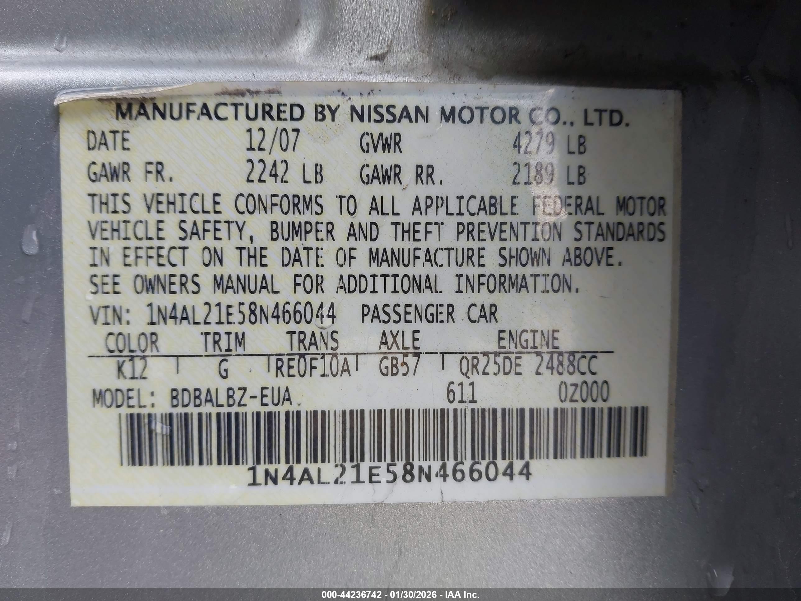 NISSAN ALTIMA image 9