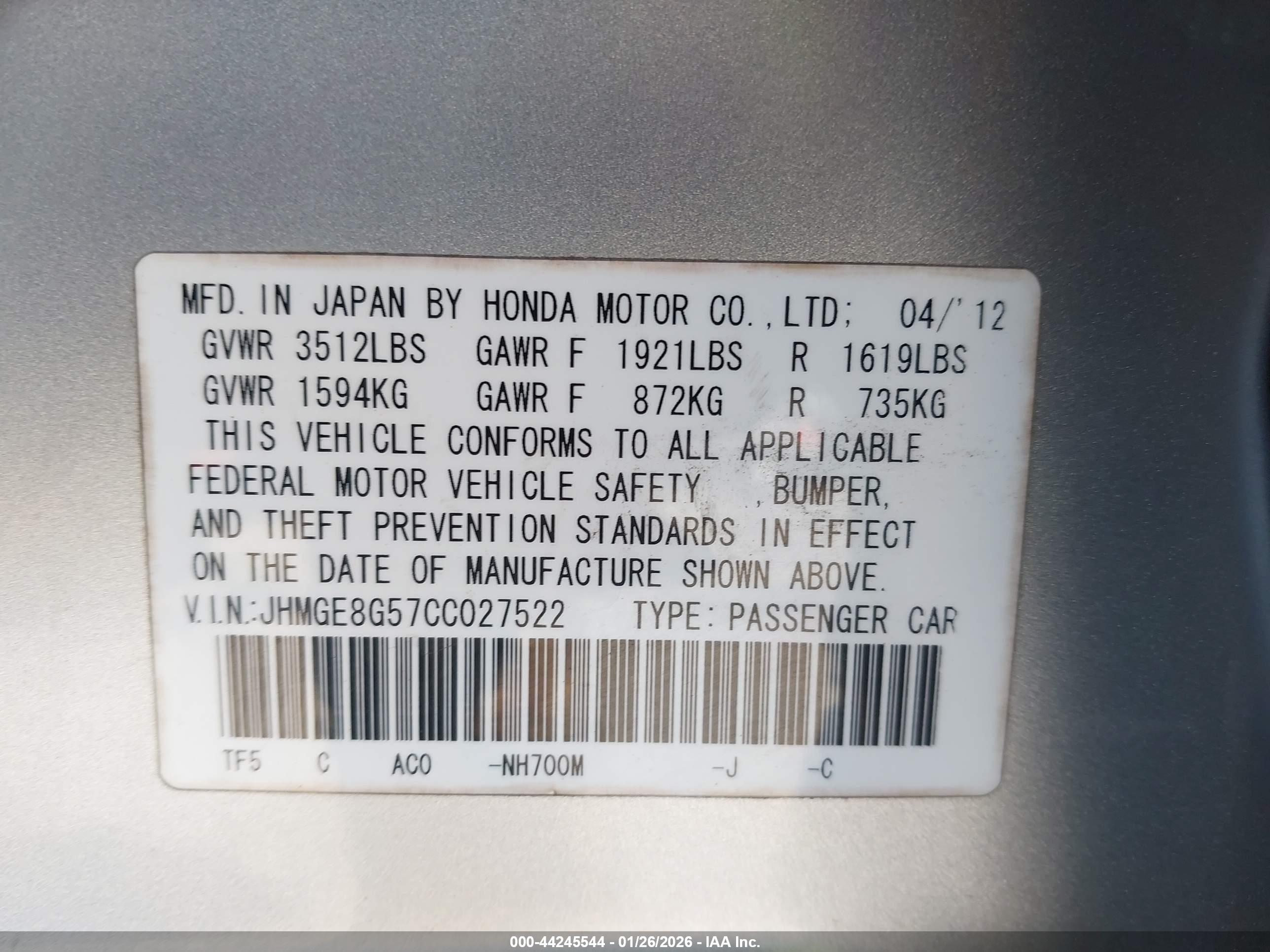 HONDA FIT image 9